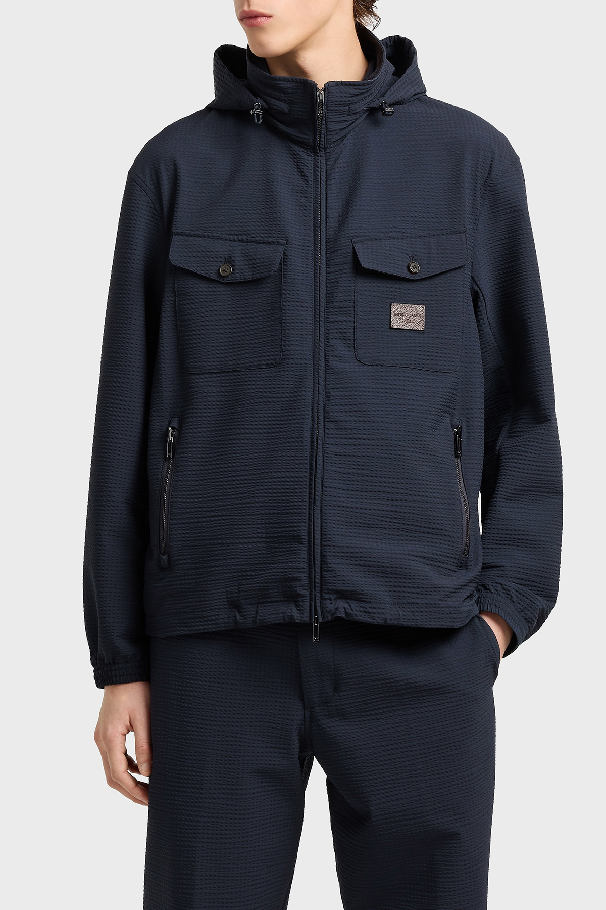 Emporio Armani Logolu Regular Fit Gizli Kapüşonlu Erkek Mont EM003405 AF18781 UB118 LACİVERT