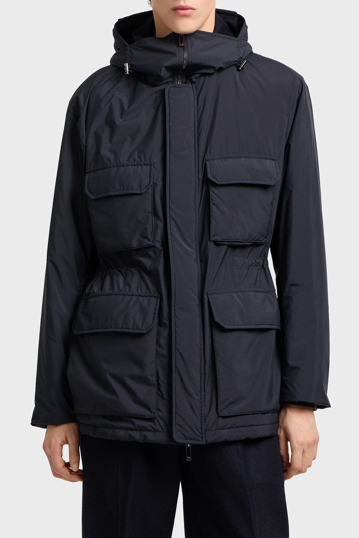 Emporio Armani Logolu Regular Fit Su İtici Kapüşonlu Şişme Erkek Mont EM003184 AF18503 UB118 LACİVERT