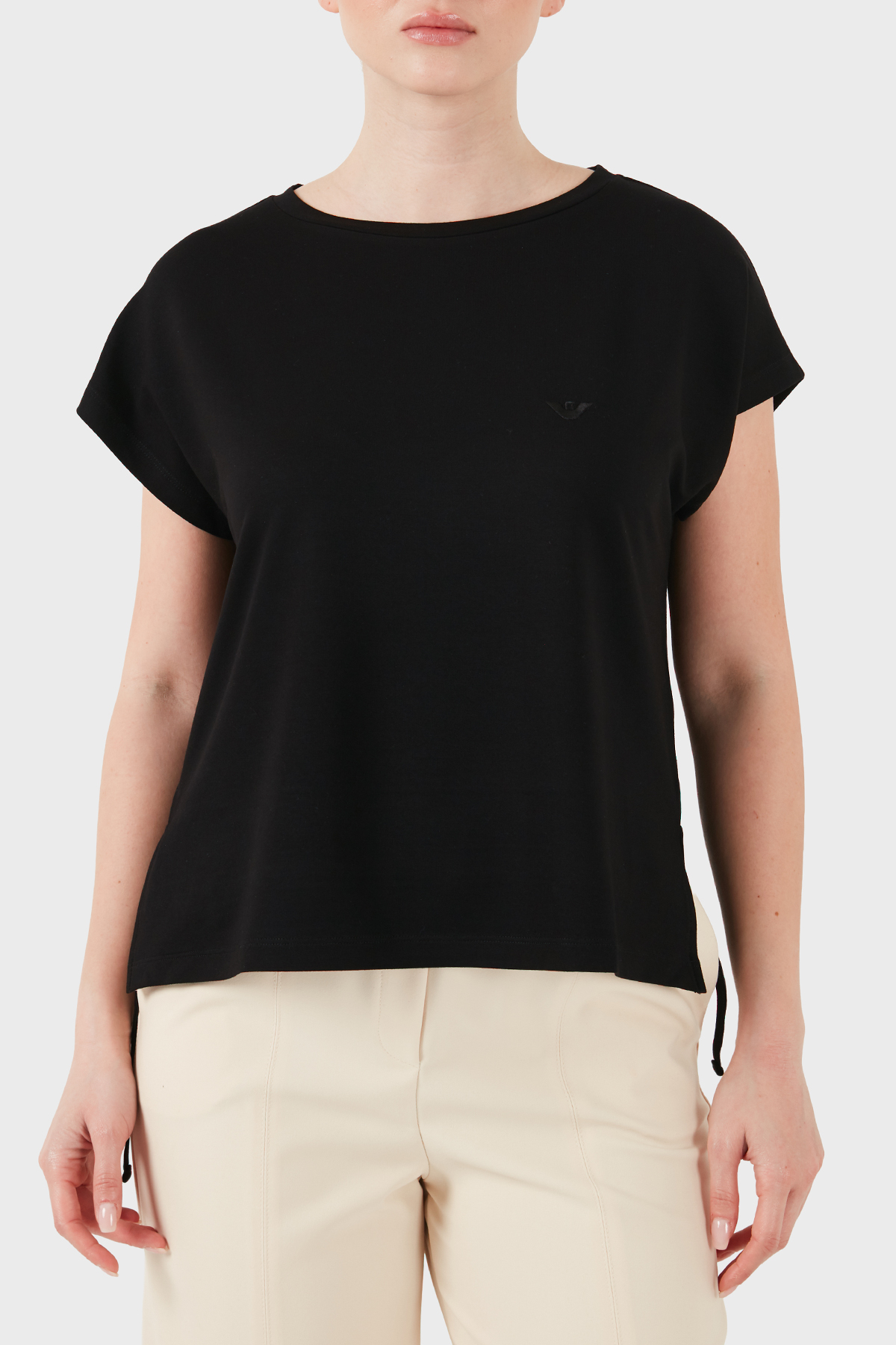 Emporio Armani Logolu Relaxed Fit Yuvarlak Kadın T Shirt EW002908 AF19032 UC001 SİYAH