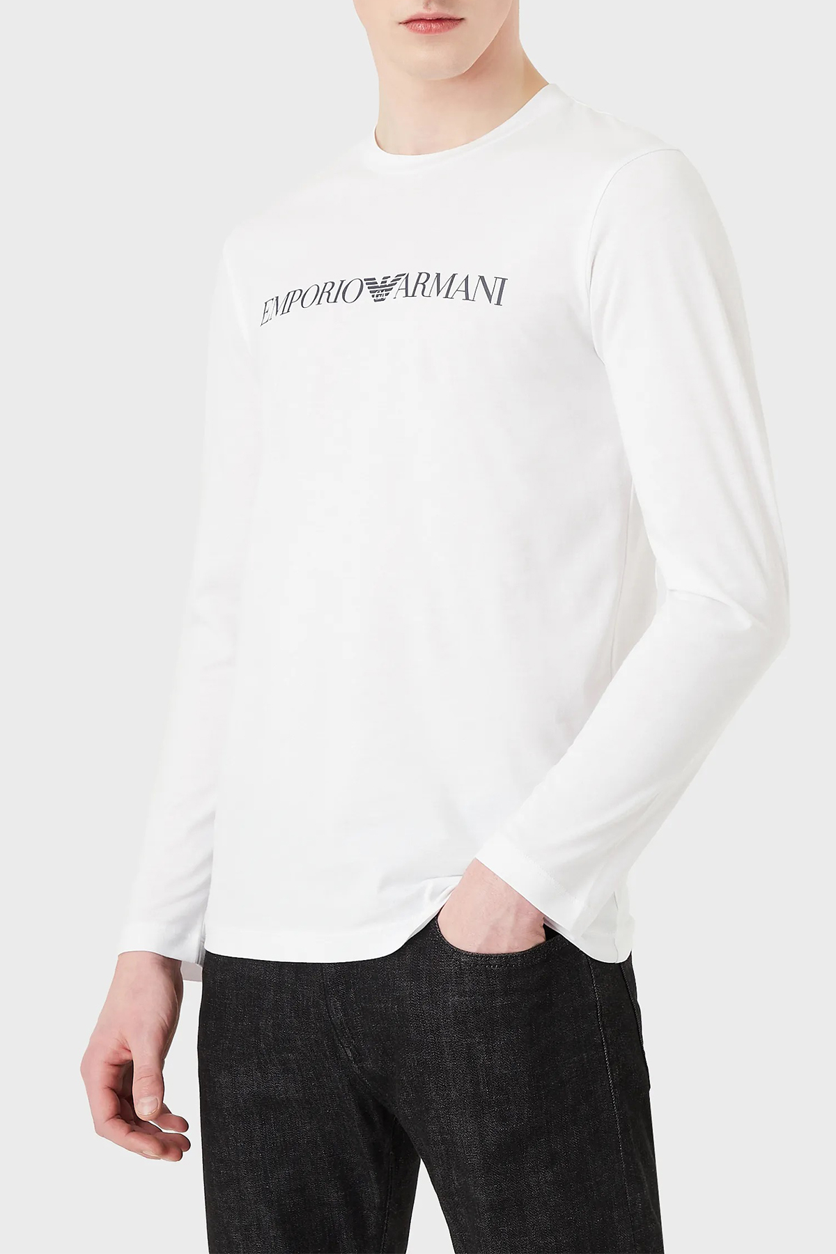 Emporio Armani Logolu Slim Fit Bisiklet Yaka Uzun Kollu Pamuklu Erkek T Shirt 8N1TN8 1JPZZ 0146 BEYAZ