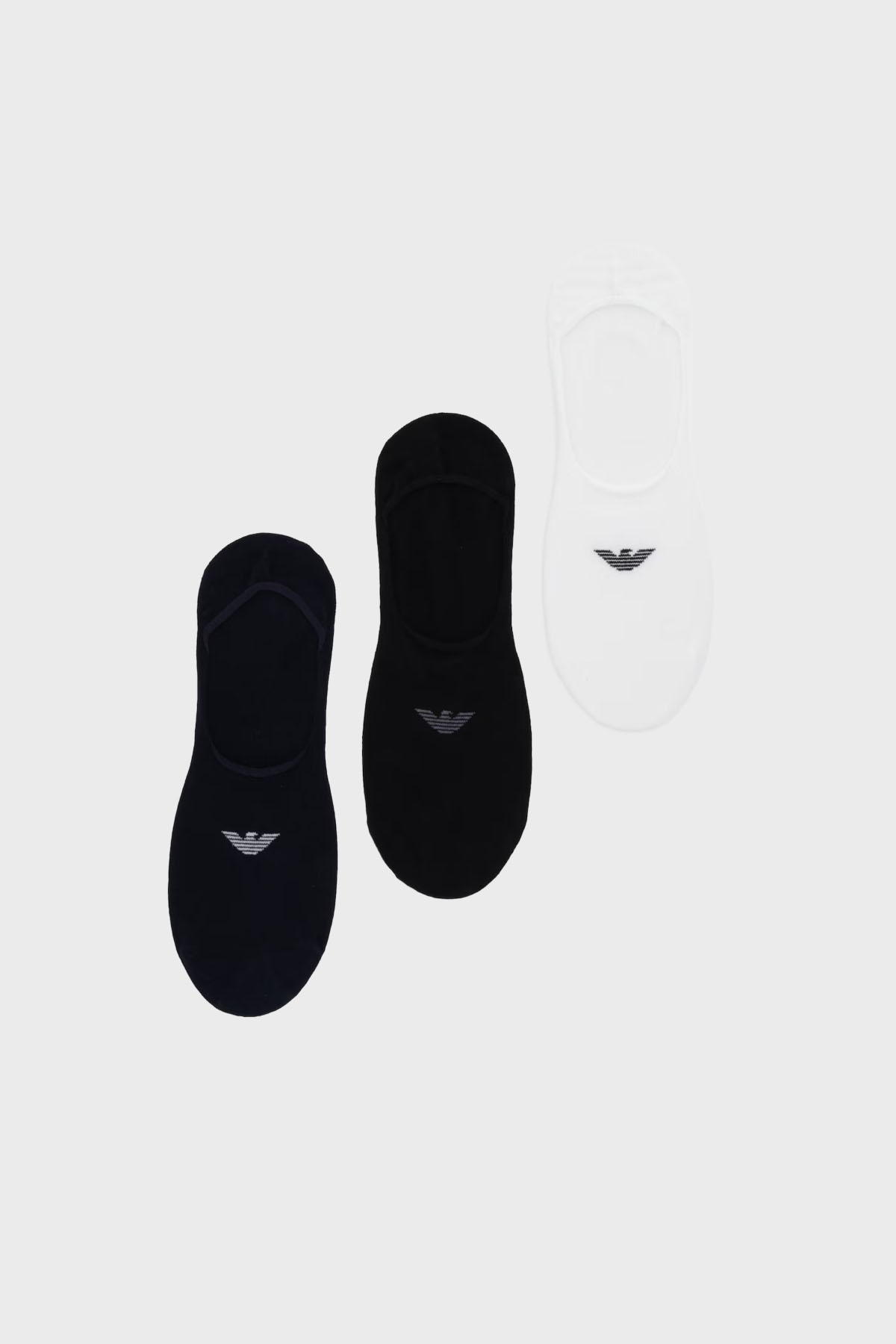 Emporio Armani Logolu Streç Pamuklu 3 Pack Babet Erkek Çorap EM000548 AF14446 M0091 Mavi-Siyah-Beyaz