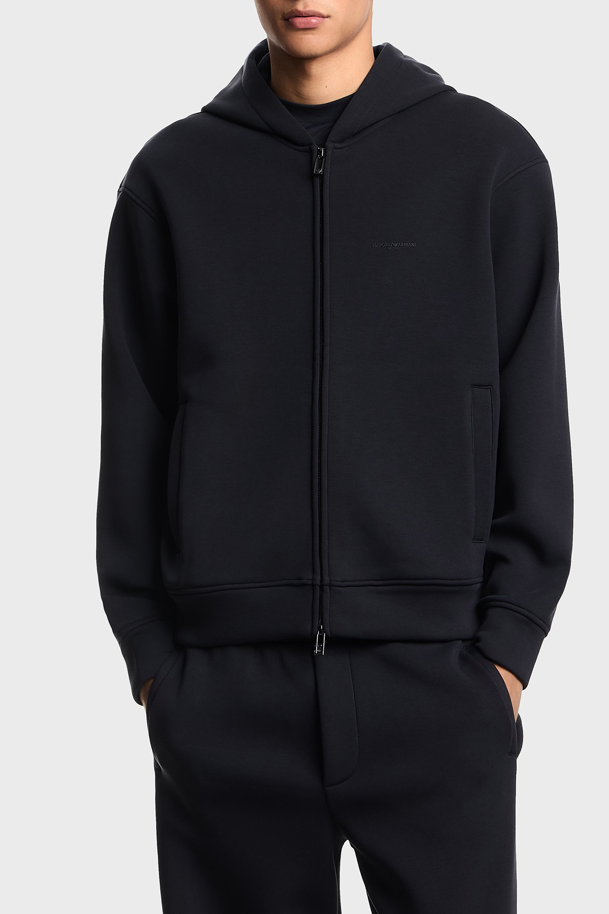 Emporio Armani Logolu Streç Pamuklu Regular Fit Kapüşonlu Erkek Sweat EM002866 AF17547 UB118 LACİVERT