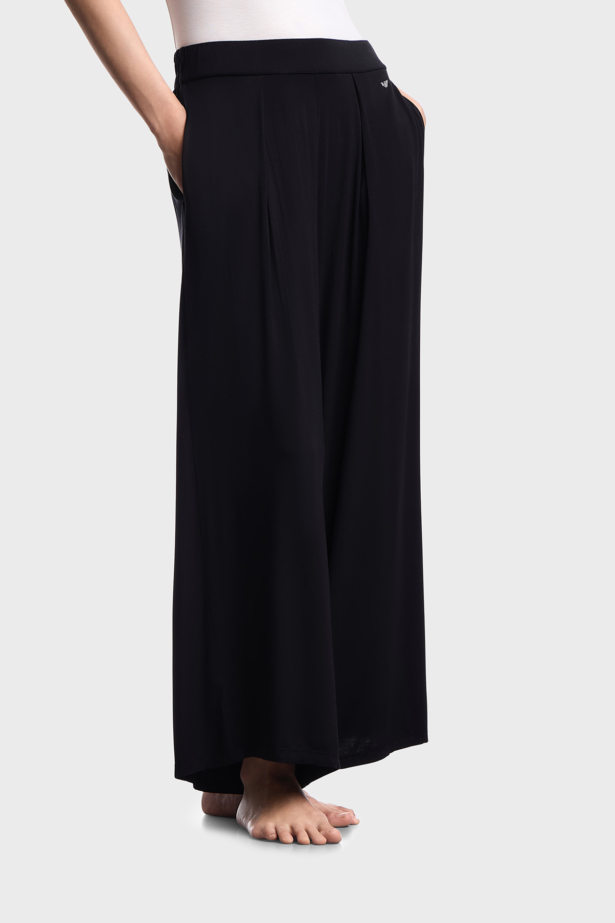 Emporio Armani Logolu Wide Leg Yüksek Bel Kadın Pantolon EW000522 AF19024 UC001 SİYAH