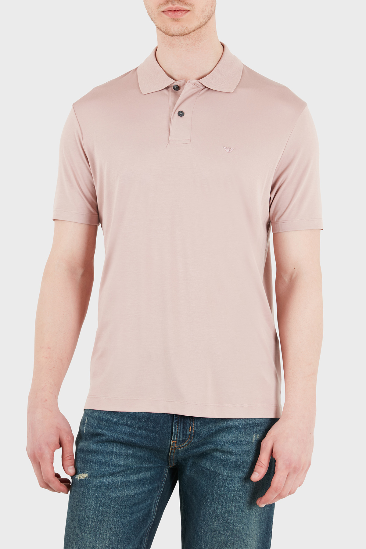 Emporio Armani Modal ve İpek Karışımlı Kısa Kollu Düğmeli Erkek Polo EM004526 AF13721 U4079 PUDRA