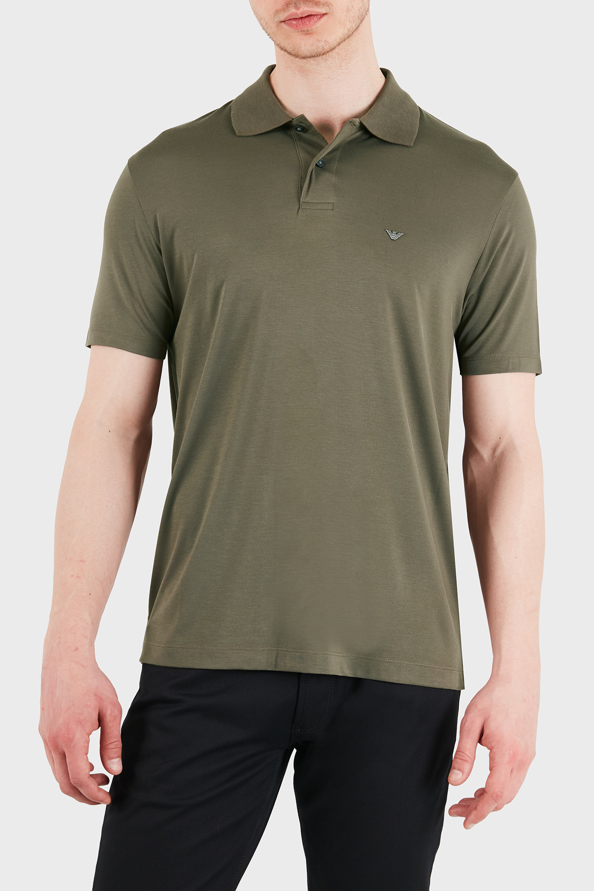 Emporio Armani Modal ve İpek Karışımlı Kısa Kollu Düğmeli Erkek Polo EM004526 AF13721 U6200 HAKİ