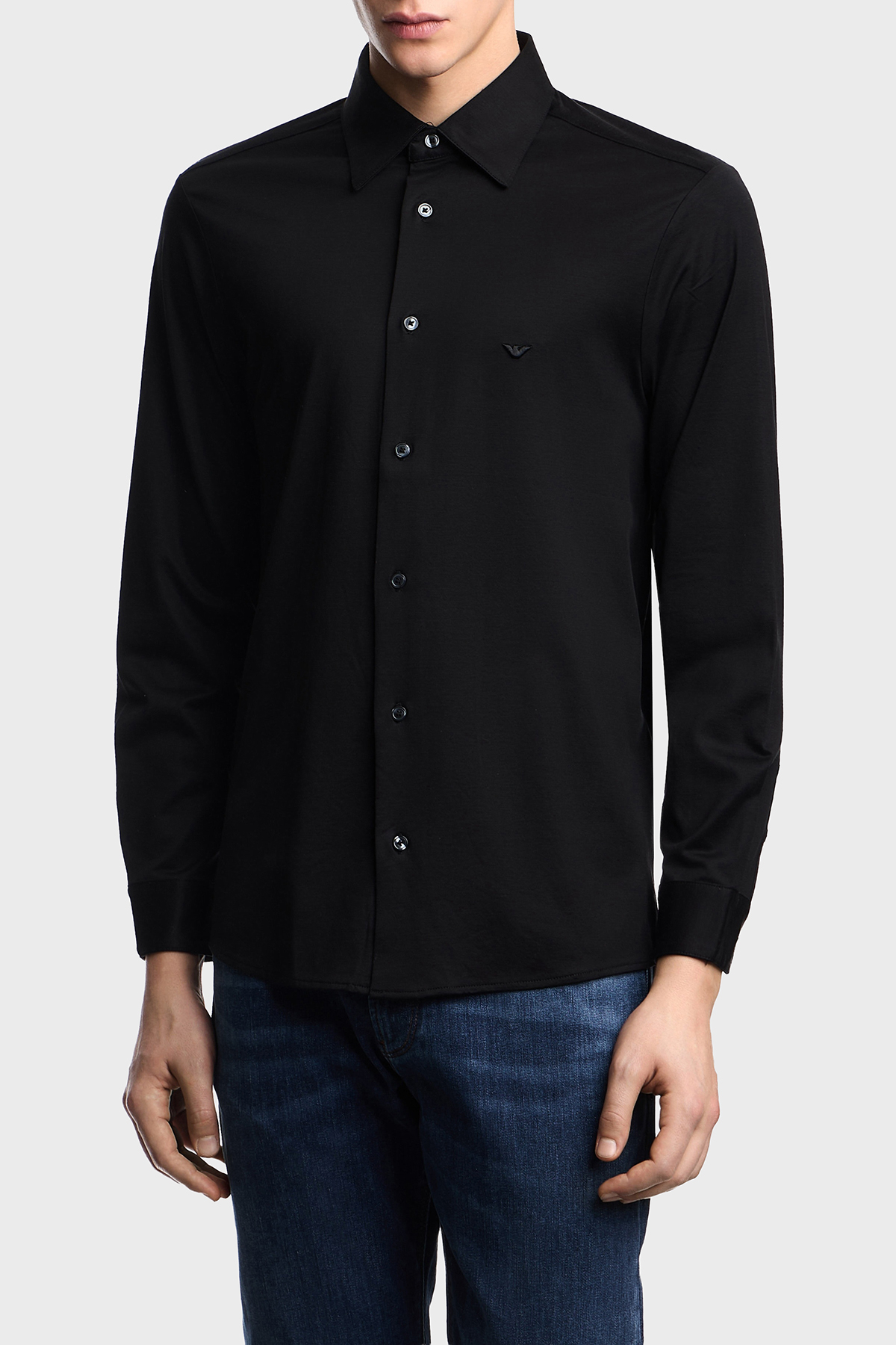 Emporio Armani Pamuk Karışım Slim Fit Logolu Uzun Kollu Erkek Gömlek EM004604 AF10017 UC001 SİYAH