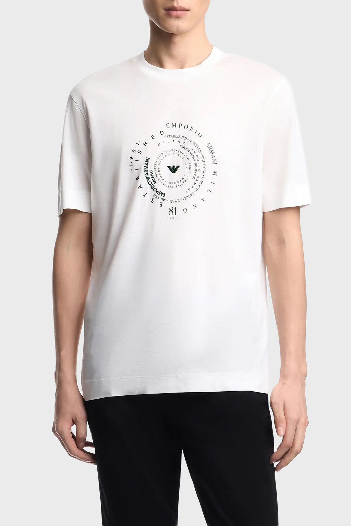 Emporio Armani Pamuk Karışımlı Baskılı Bisiklet Yaka Erkek T Shirt EM004995 AF13747 U0003 BEYAZ