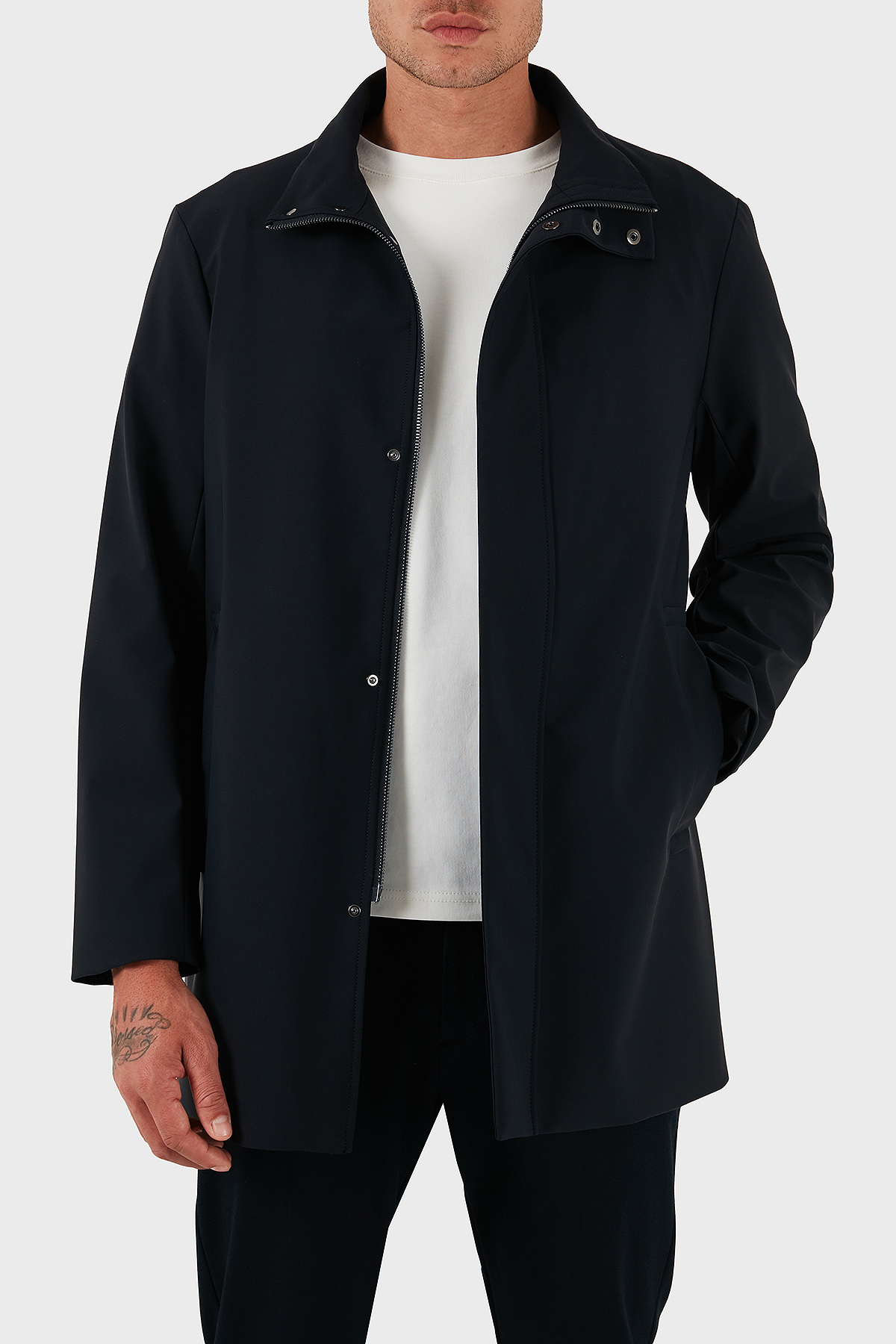 Emporio Armani Pamuk Karışımlı Dik Yaka Regular Fit Erkek Trençkot 8N1L81 1NZAZ 0920 LACİVERT