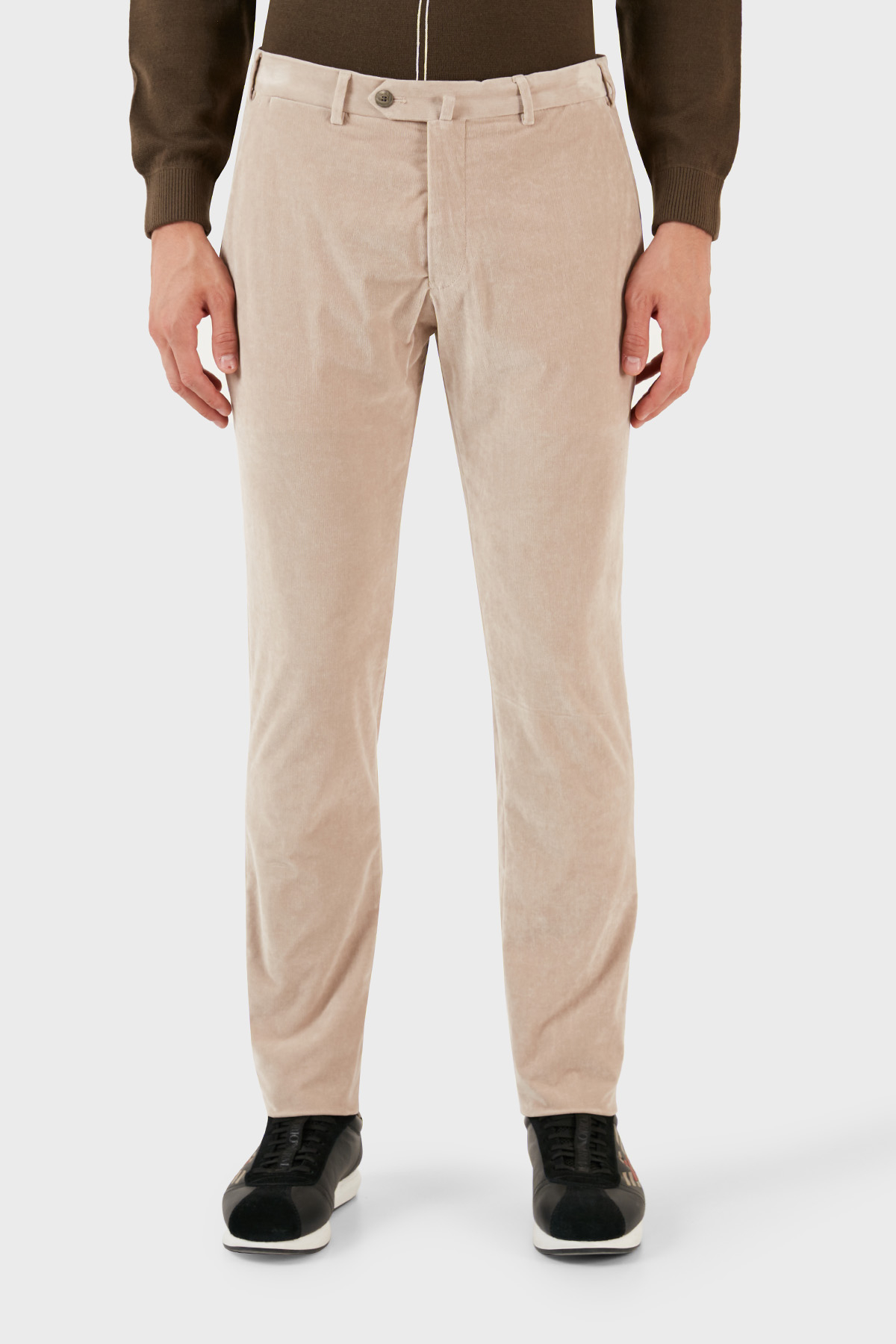Emporio Armani Pamuk Karışımlı İnce Fitilli Normal Bel Regular Fit Erkek Pantolon H41P61 E1619 112 BEJ