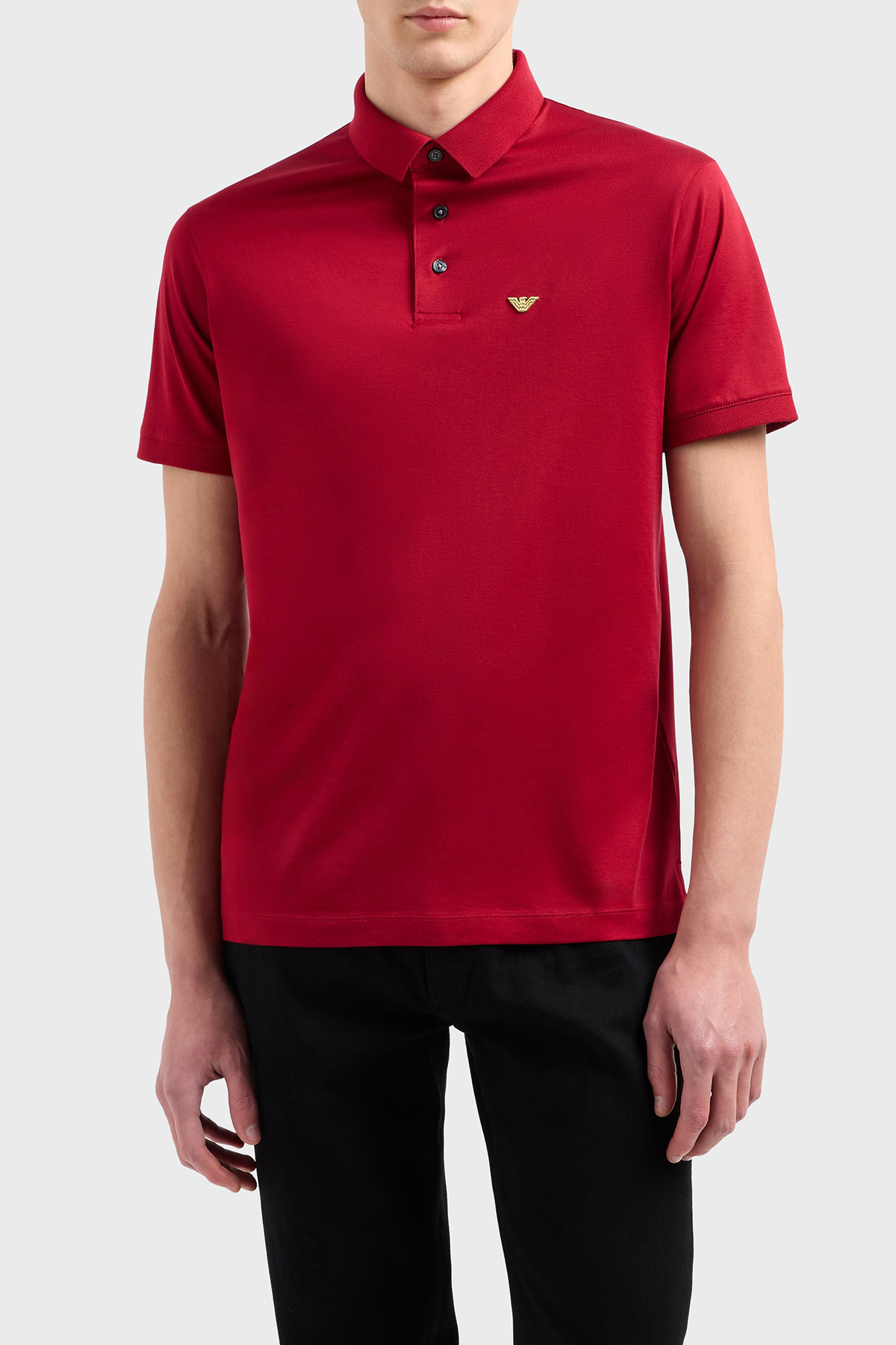 Emporio Armani Pamuk Karışımlı Logolu Düğmeli Erkek Polo Yaka T Shirt EM001704 AF10017 M5037 KIRMIZI