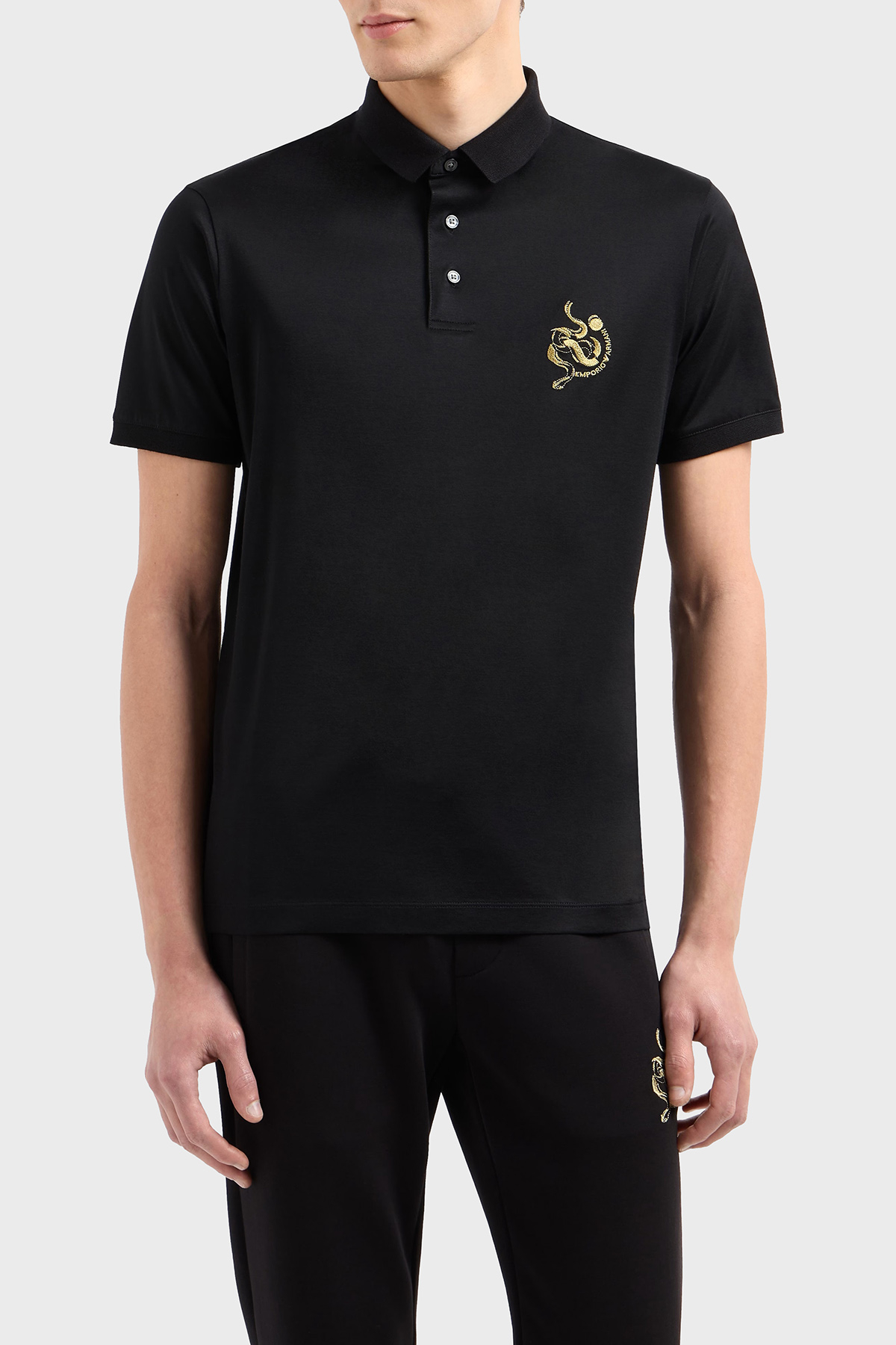 Emporio Armani Pamuk Karışımlı Logolu Düğmeli Erkek Polo Yaka T Shirt EM001704 AF10017 MC183 SİYAH