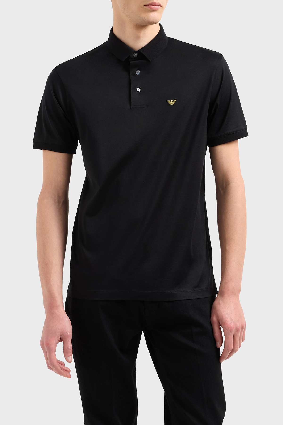 Emporio Armani Pamuk Karışımlı Logolu Düğmeli Erkek Polo Yaka T Shirt EM001704 AF10017 MC184 SİYAH