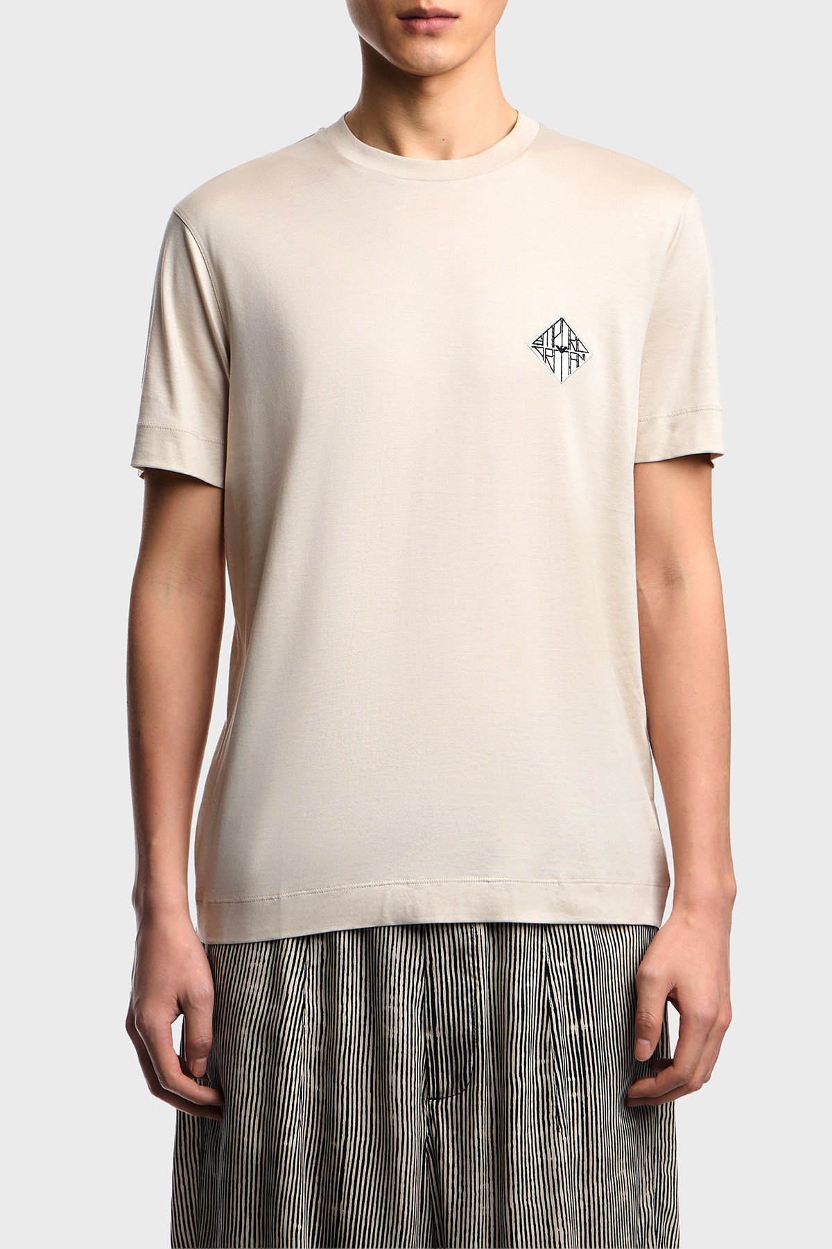 Emporio Armani Pamuk Karışımlı Logolu Slim Fit Bisiklet Yaka Erkek T Shirt EM005281 AF13747 M1384 BEJ