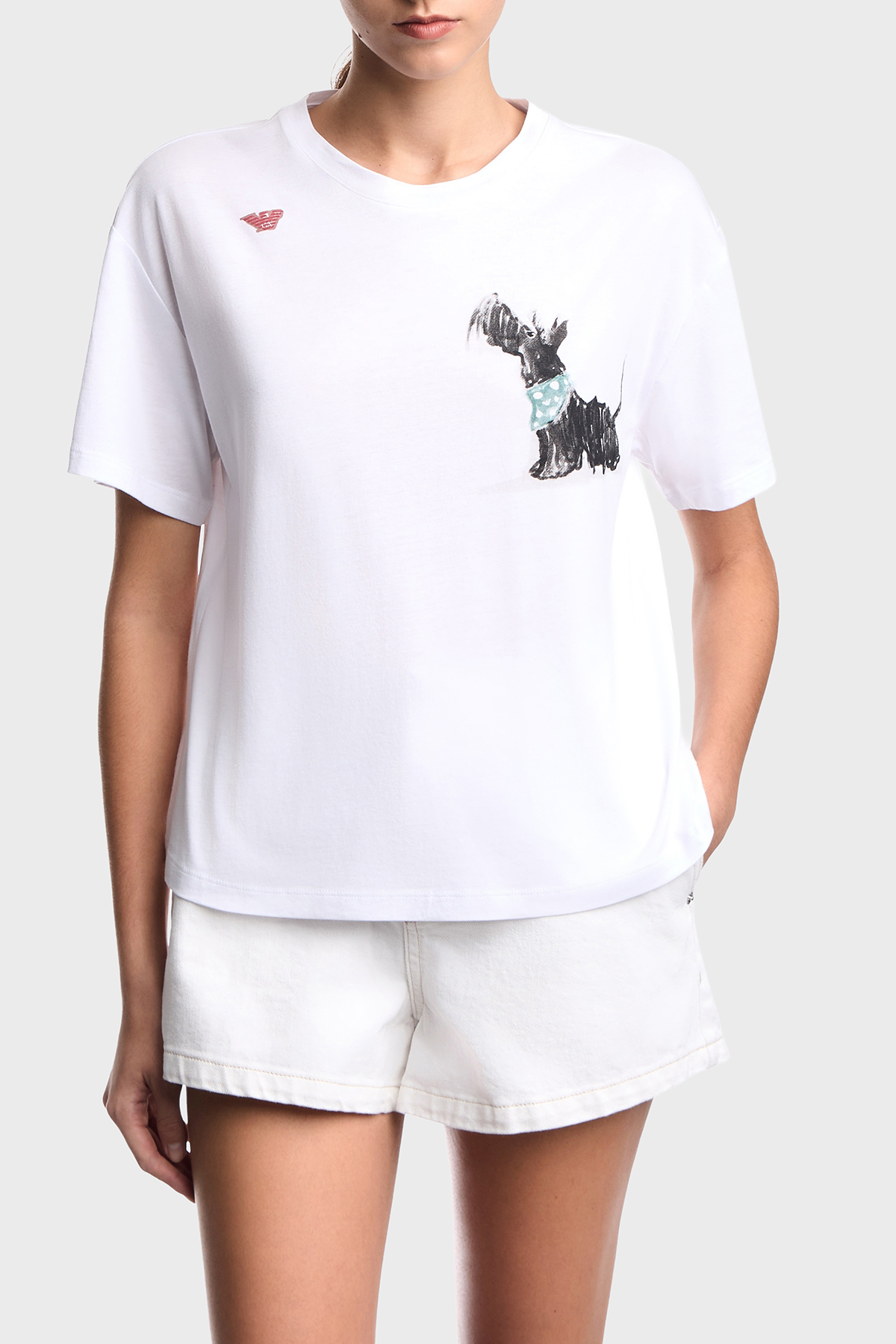 Emporio Armani Pamuk Karışımlı Regular Fit Bisiklet Yaka Kadın T Shirt EW004386 AF24854 U0002 BEYAZ