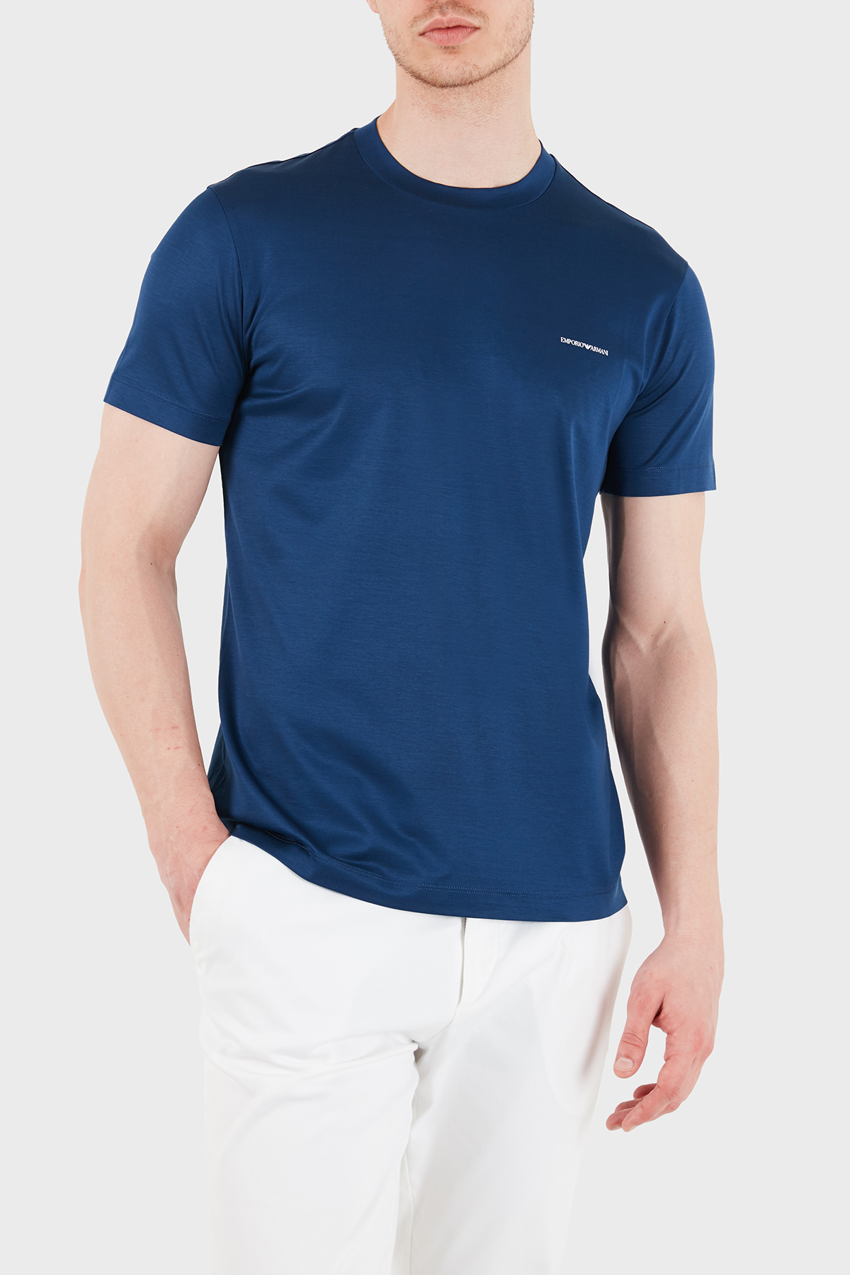 Emporio Armani Pamuk Karışımlı Regular Fit Bisiklet Yaka Erkek T Shirt 8N1TD8 1JUVZU B079 MAVİ