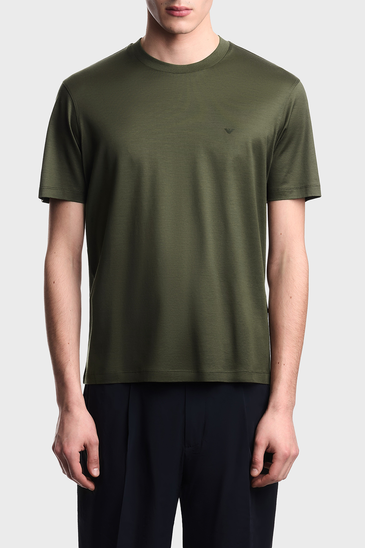Emporio Armani Pamuk Karışımlı Regular Fit Bisiklet Yaka Erkek T Shirt EM005491 AF24839 U8121 HAKİ