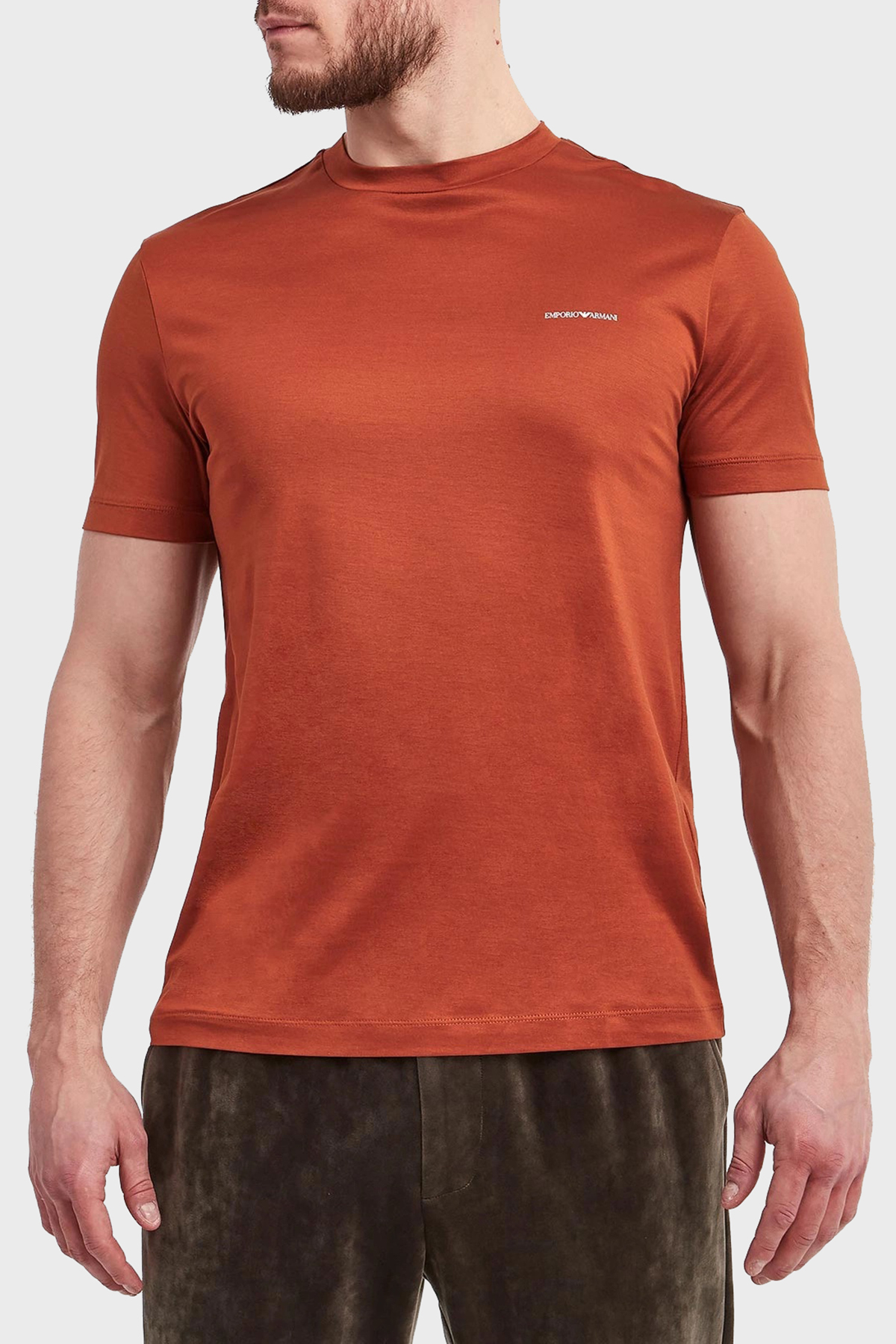 Emporio Armani Pamuk Karışımlı Regular Fit Bisiklet Yaka Logolu Erkek T Shirt 8N1TD8 1JUVZ U5035 KIRMIZI