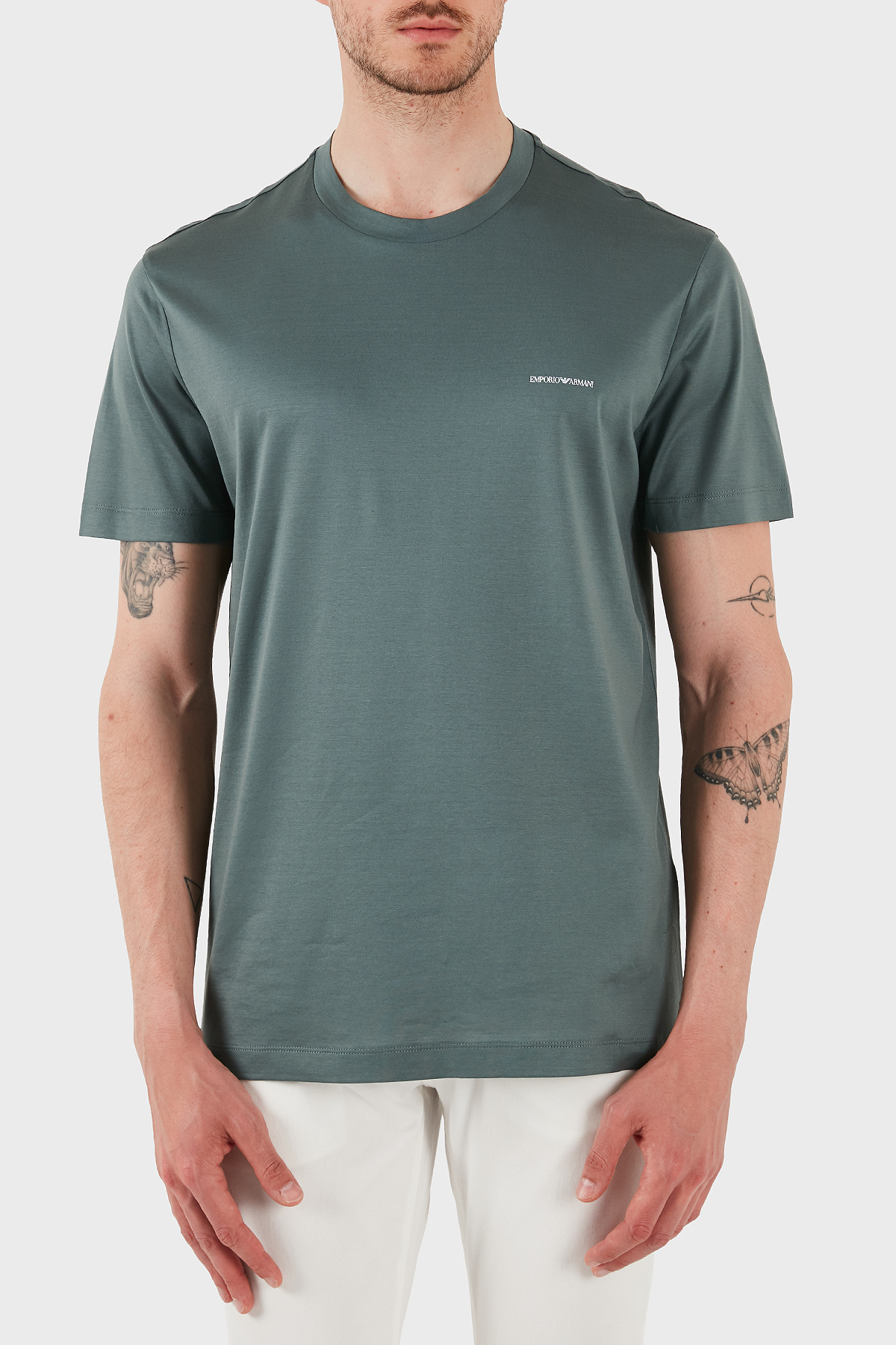 Emporio Armani Pamuk Karışımlı Regular Fit Bisiklet Yaka Logolu Erkek T Shirt 8N1TD8 1JUVZ U9083 YEŞİL