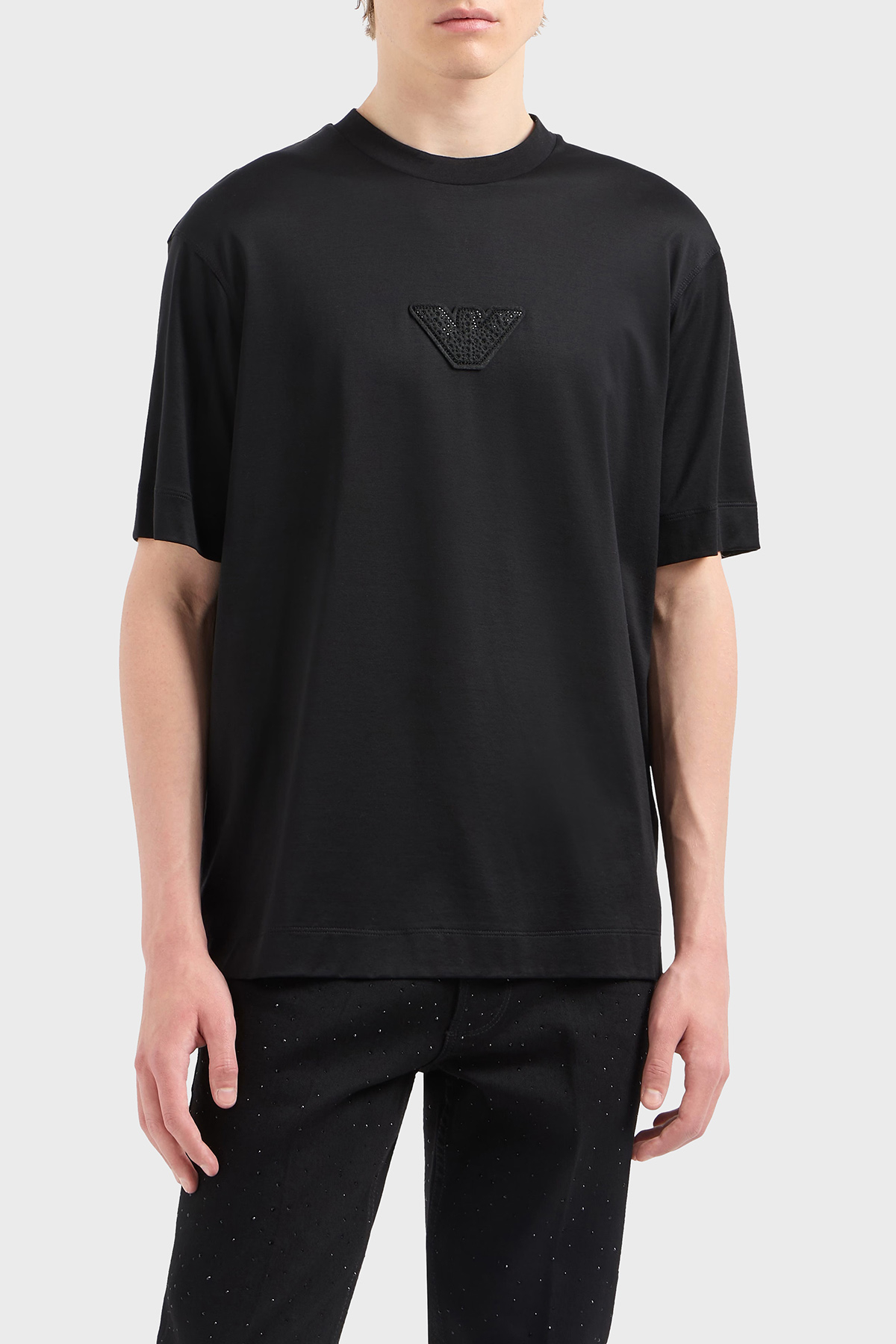Emporio Armani Pamuk Karışımlı Regular Fit Bisiklet Yaka Logolu Erkek T Shirt EM001493 AF10017 UC001 SİYAH