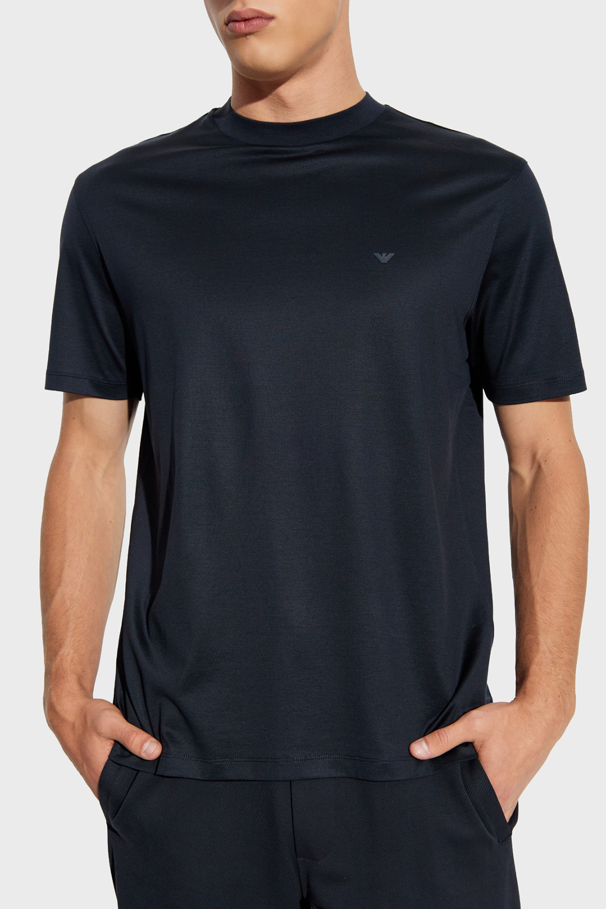 Emporio Armani Pamuk Karışımlı Regular Fit Bisiklet Yaka Logolu Erkek T Shirt EM003137 AF10761 UB118 LACİVERT