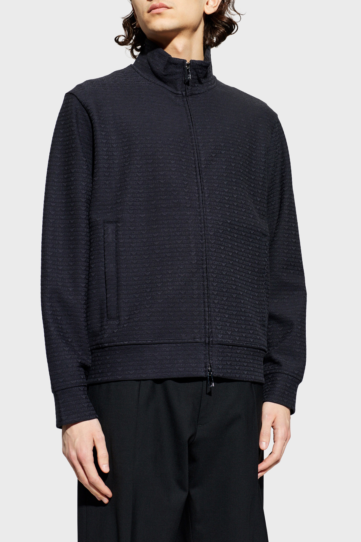 Emporio Armani Pamuk Karışımlı Regular Fit Fermuarlı Dik Yaka Logolu Erkek Sweat EM004534 AF13700 FB413 LACİVERT