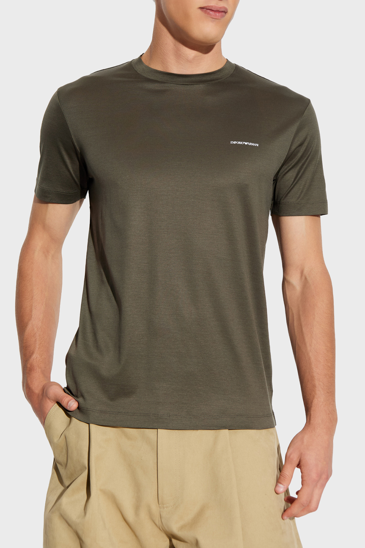 Emporio Armani Pamuk Karışımlı Regular Fit Logolu Bisiklet Yaka Erkek T Shirt 8N1TD8 1JUVZ U7042 HAKİ