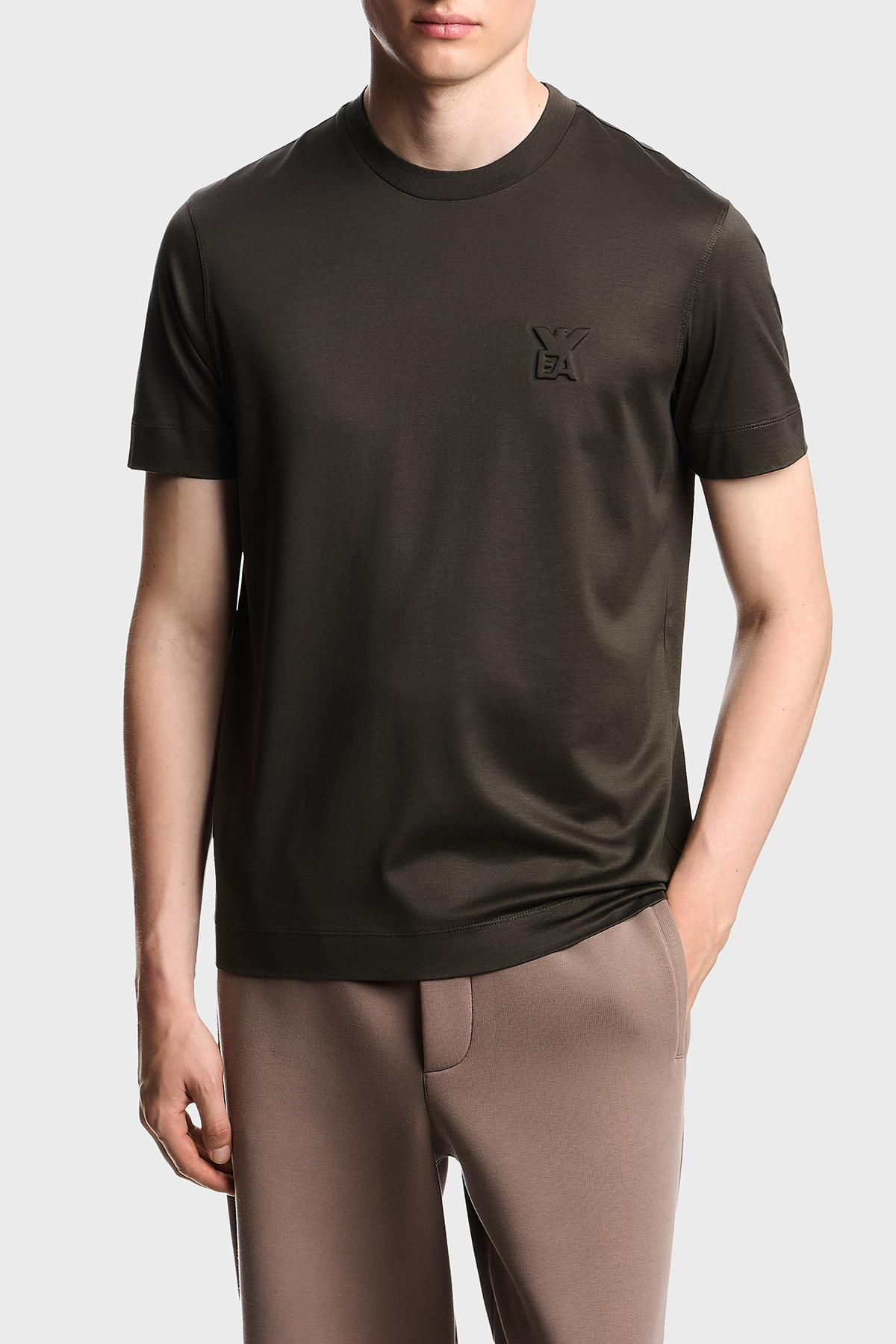 Emporio Armani Pamuk Karışımlı Regular Fit Logolu Bisiklet Yaka Erkek T Shirt EM002963 AF10761 U8120 HAKİ