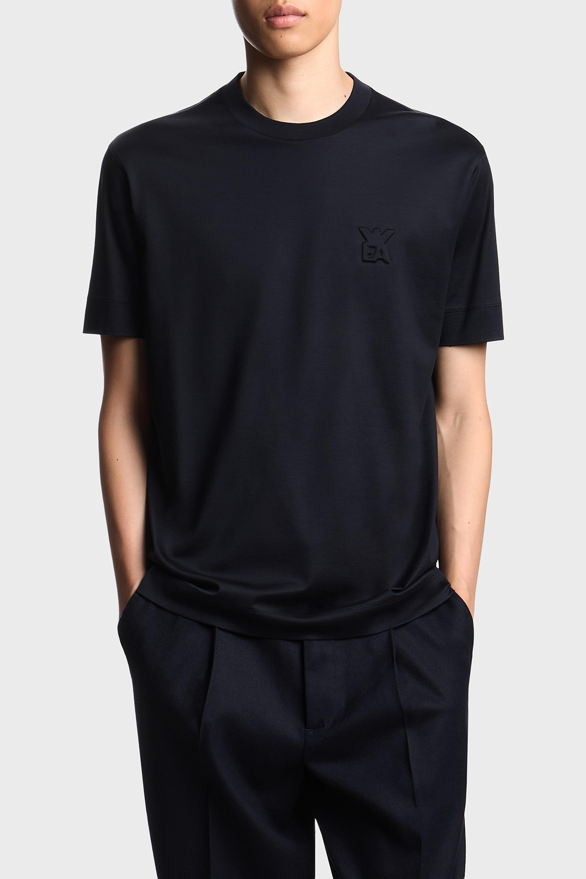 Emporio Armani Pamuk Karışımlı Regular Fit Logolu Bisiklet Yaka Erkek T Shirt EM002963 AF10761 UB118 LACİVERT