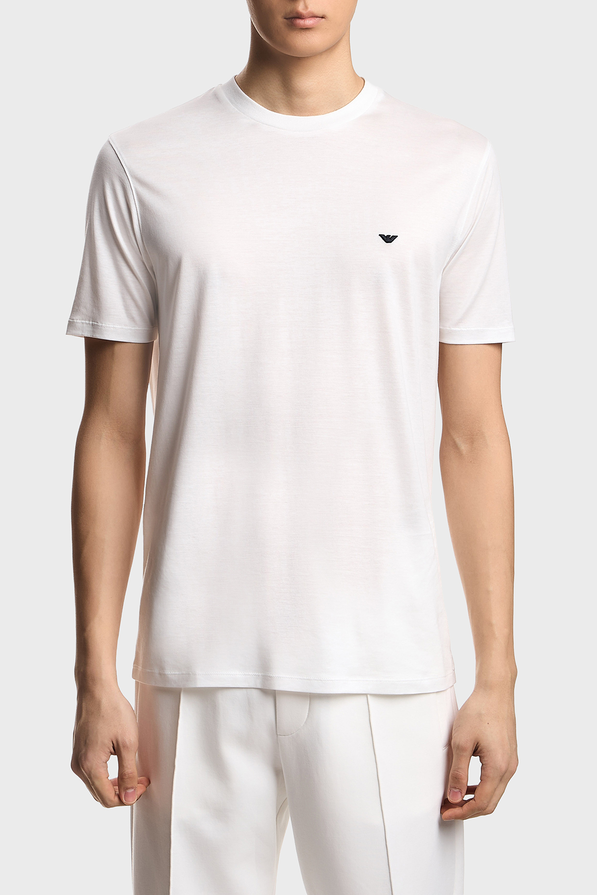 Emporio Armani Pamuk Karışımlı Regular Fit Logolu Bisiklet Yaka Erkek T Shirt EM004592 AF13747 U0003 BEYAZ