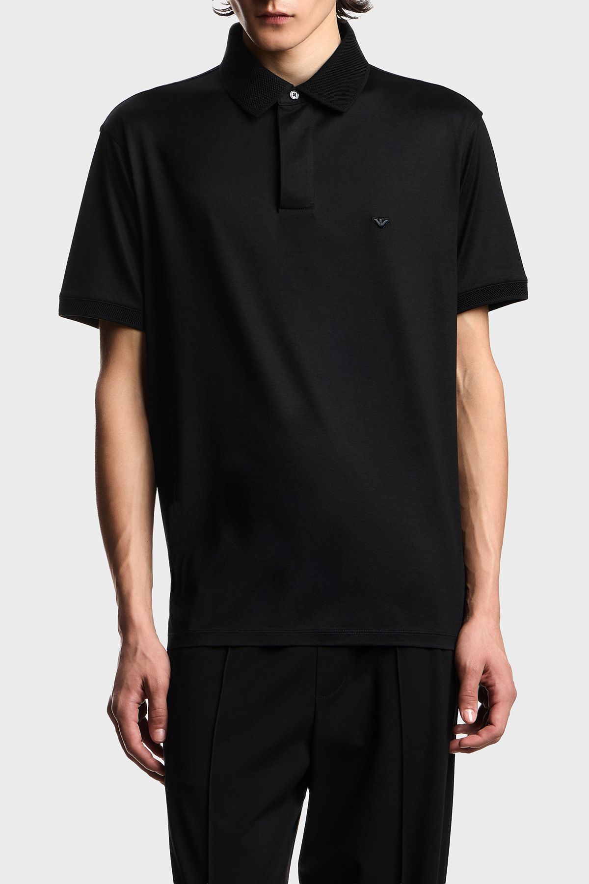 Emporio Armani Pamuk Karışımlı Regular Fit Logolu Düğmeli Erkek Polo EM004588 AF10017 UC001 SİYAH