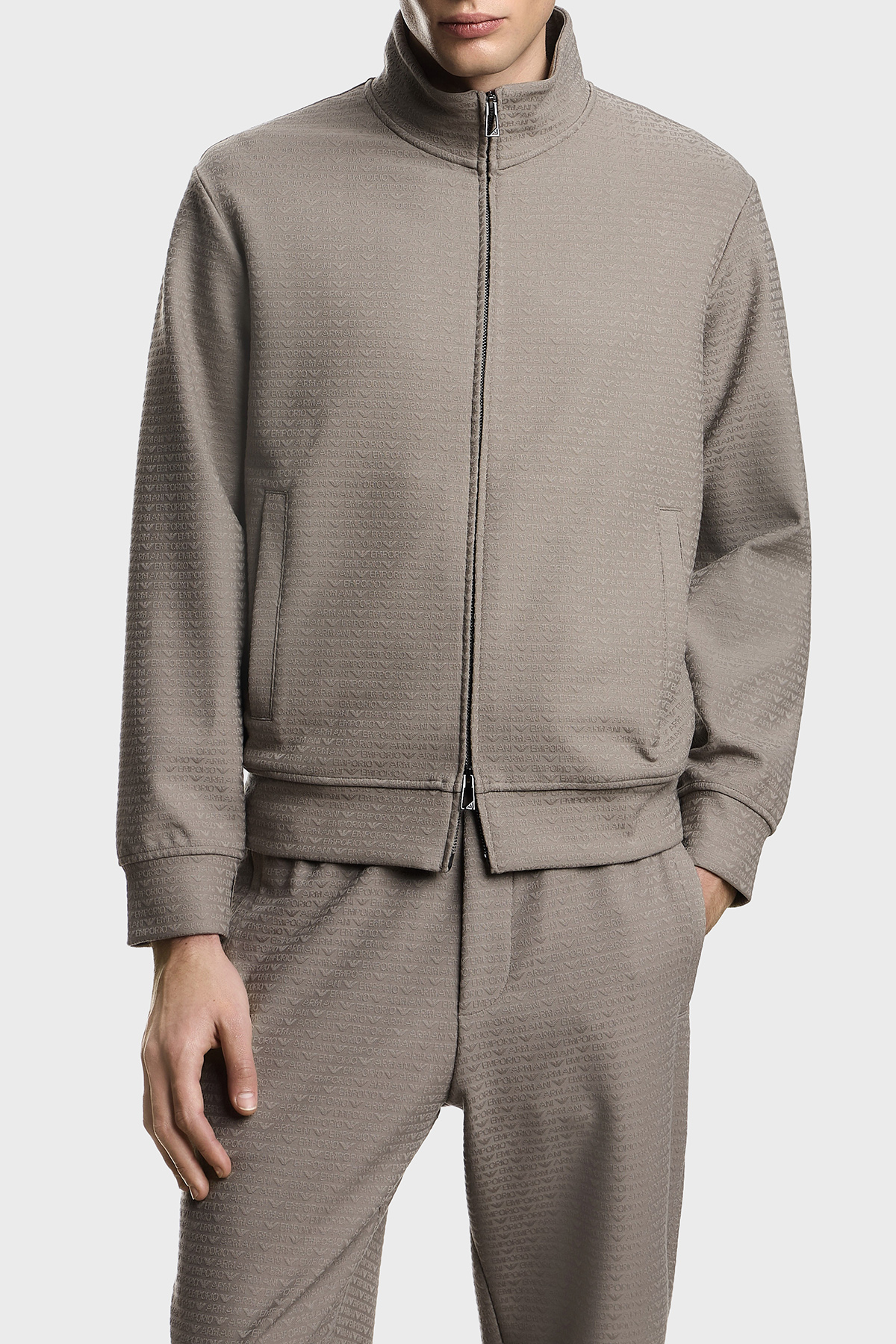 Emporio Armani Pamuk Karışımlı Regular Fit Logolu Fermuarlı Dik Yaka Erkek Sweat EM004534 AF13700 F8219 GRİ
