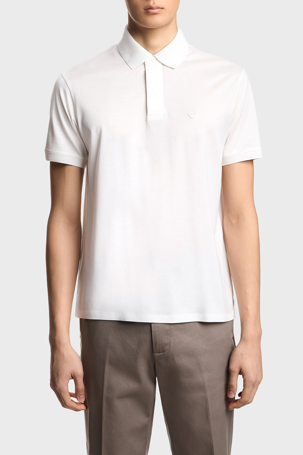 Emporio Armani Pamuk Karışımlı Regular Fit Logolu Kısa Kollu Düğmeli Erkek Polo EM004588 AF10017 U0003 BEYAZ
