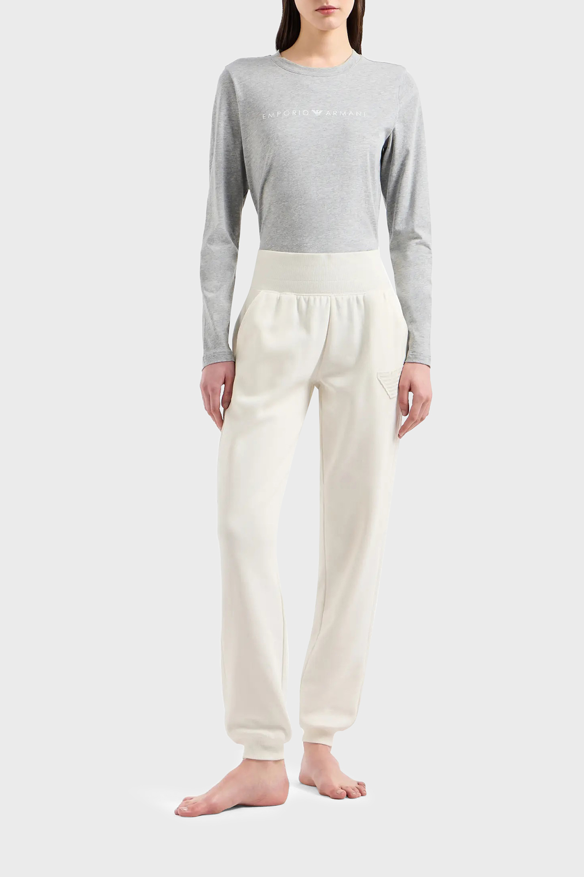 Emporio Armani Pamuk Karışımlı Regular Fit Yüksel Bel Ribanalı Paça Jogger Kadın Pantolon 1649084 F2569 2810 EKRU