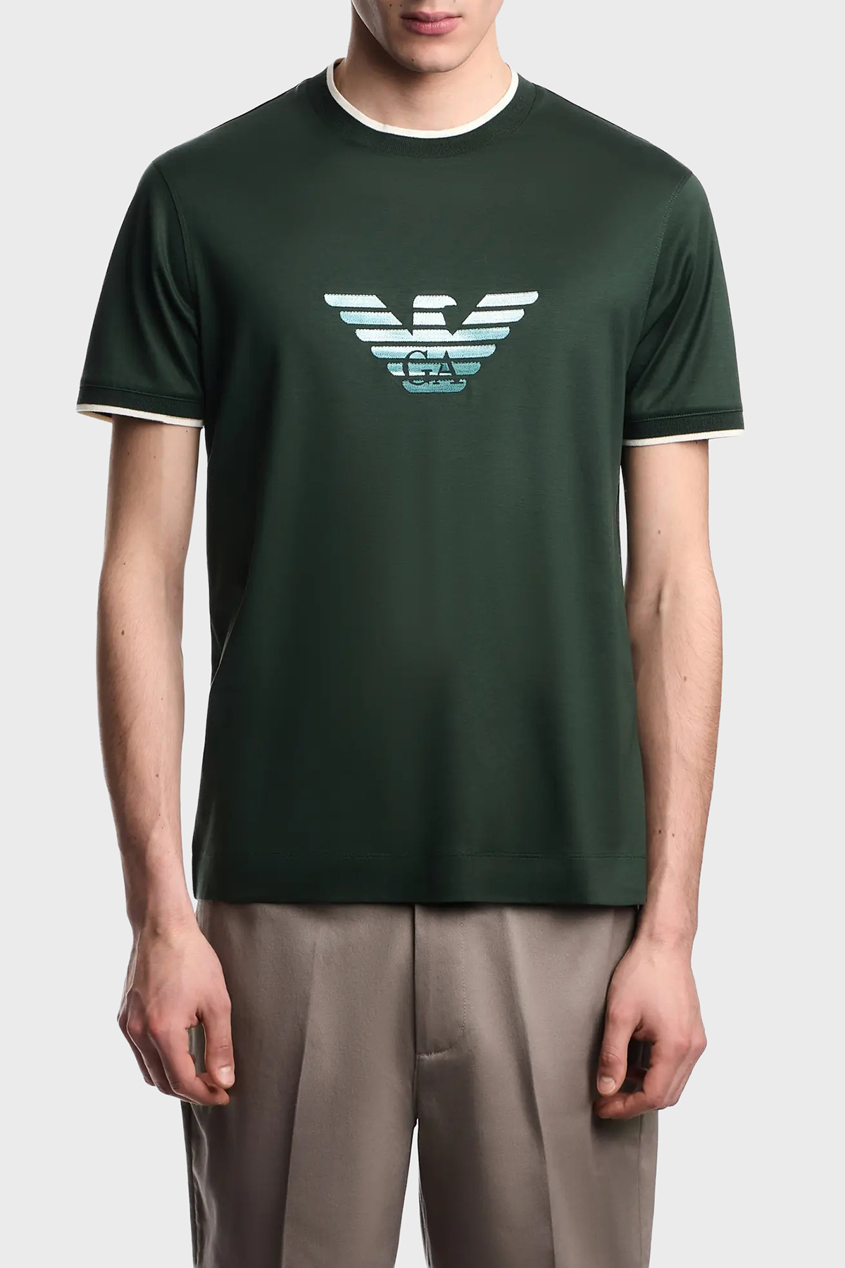 Emporio Armani Pamuk Karışımlı Slim Fit Bisiklet Yaka Erkek T Shirt EM005271 AF10017 U7263 HAKİ