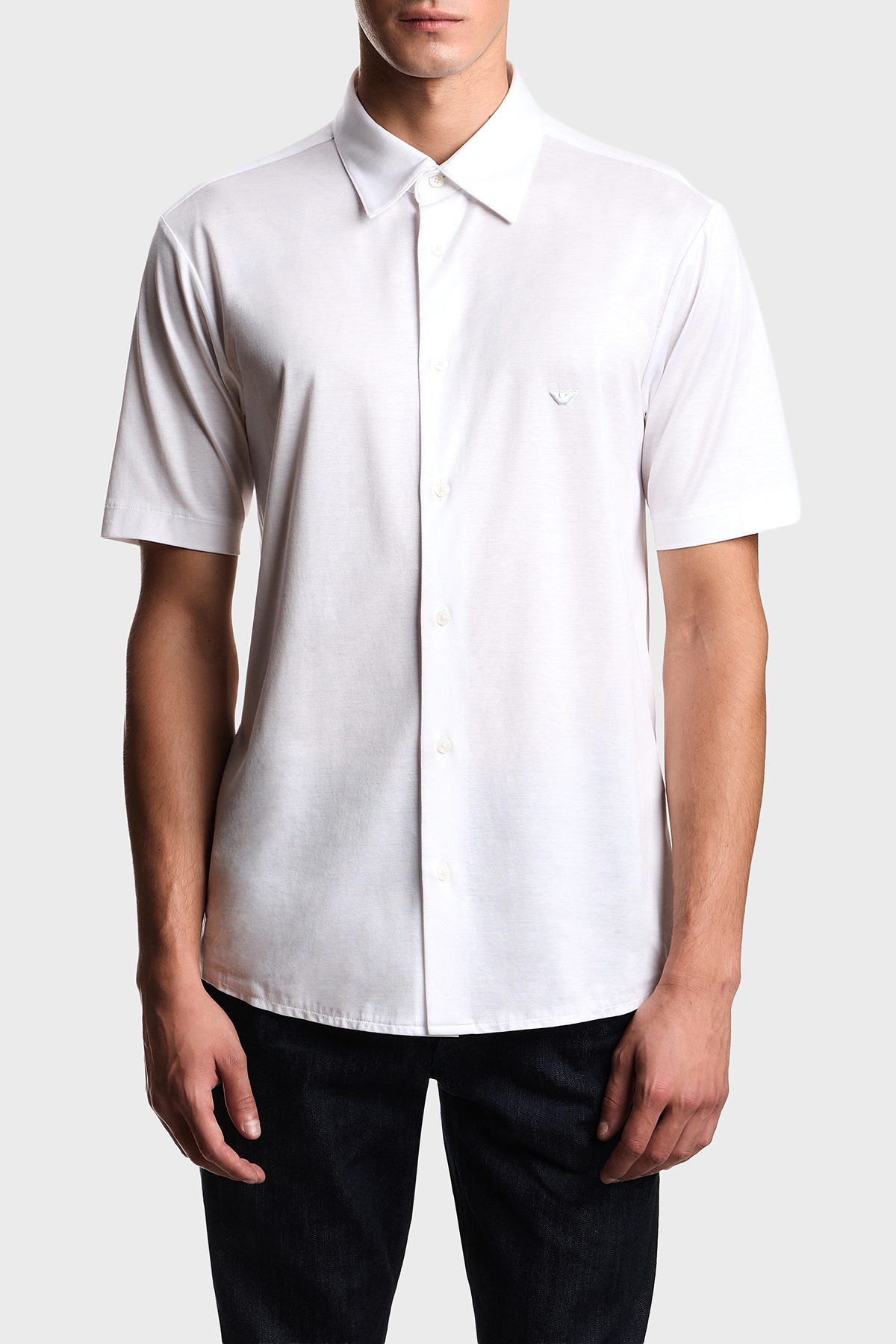Emporio Armani Pamuk Karışımlı Slim Fit Logolu Kısa Kollu Erkek Gömlek EM004603 AF10017 U0003 BEYAZ