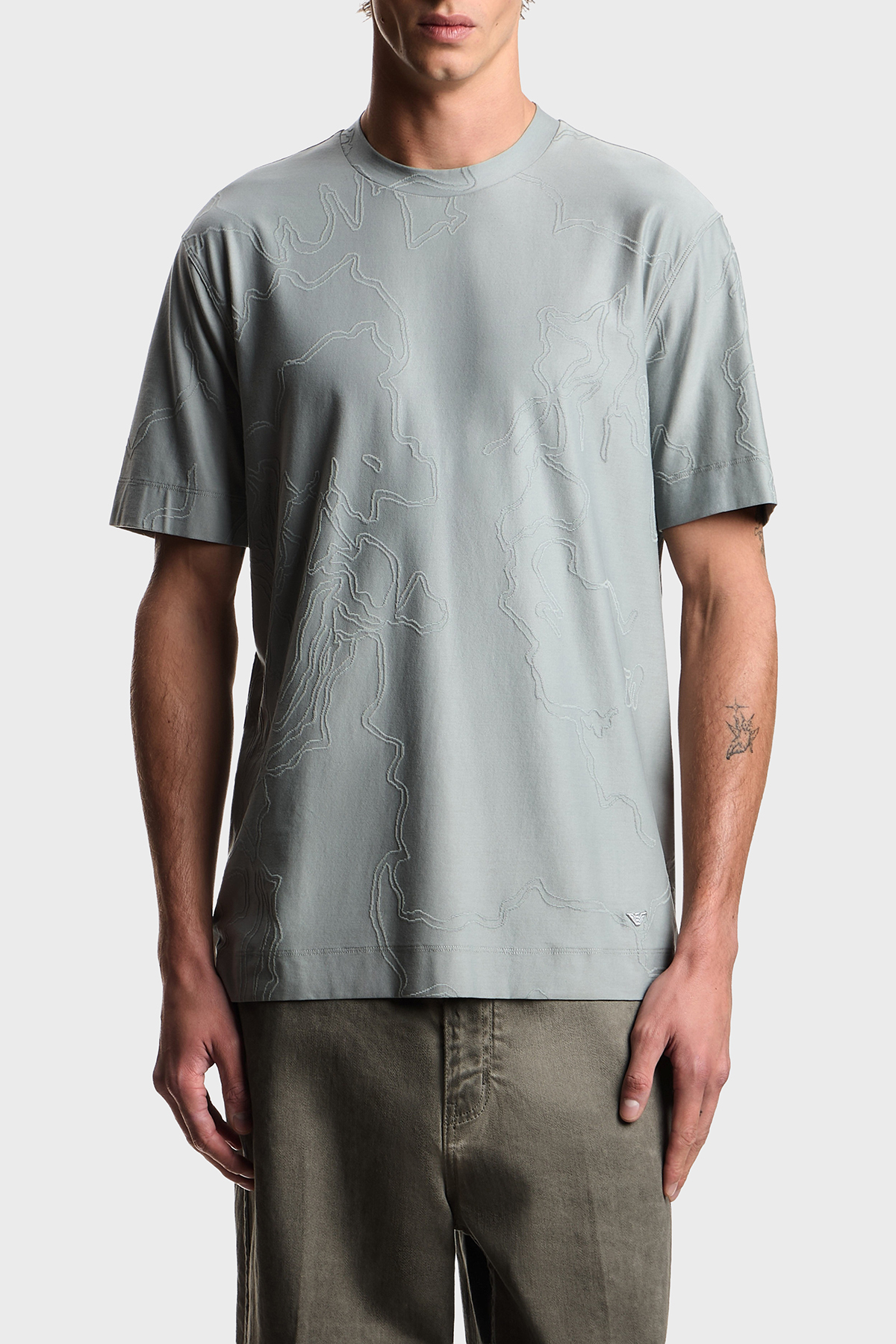 Emporio Armani Pamuk ve İpek Karışımlı Regular Fit Bisiklet Yaka Erkek T Shirt EM004644 AF23458 F8254 GRİ