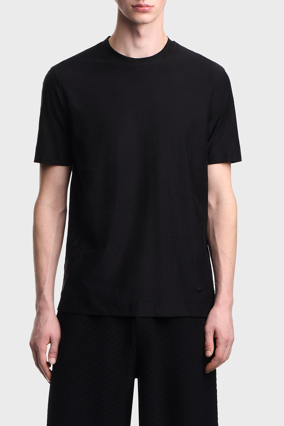 Emporio Armani Pamuk ve İpek Karışımlı Regular Fit Bisiklet Yaka Erkek T Shirt EM004644 AF23458 FC333 SİYAH