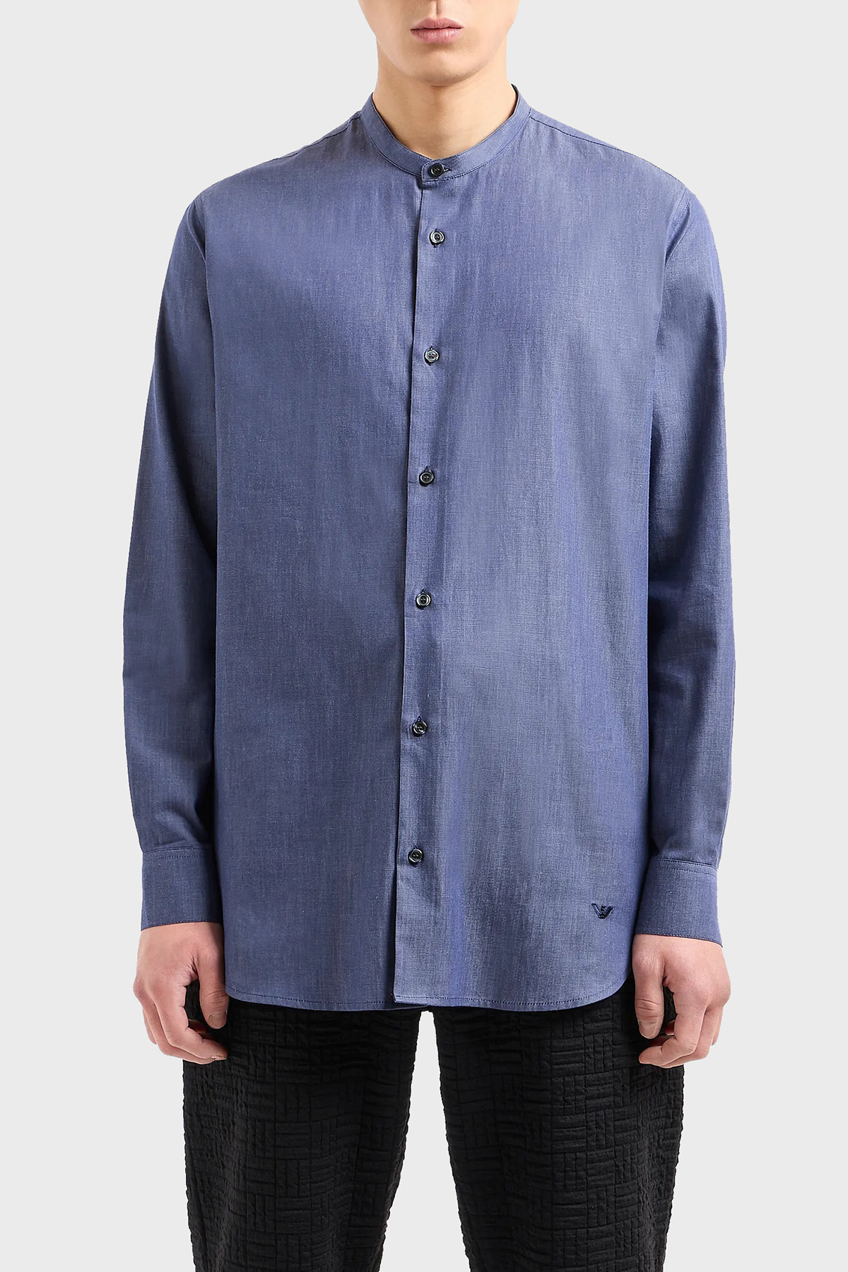 Emporio Armani Pamuklu Bant Yaka Erkek Gömlek 3D1CN8 1DAAZ 0941 LACİVERT