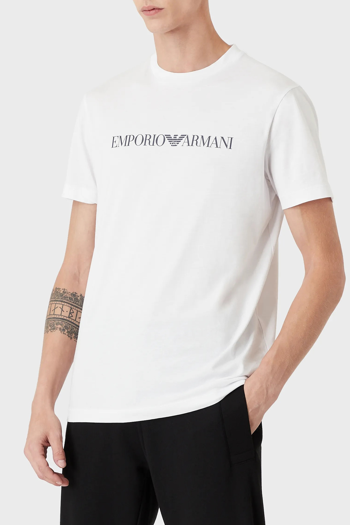 Emporio Armani Pamuklu Baskılı Regular Fit Bisiklet Yaka Erkek T Shirt 8N1TN5 1JPZZ 0146 BEYAZ