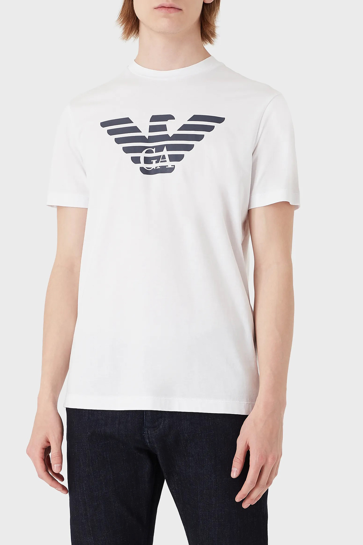 Emporio Armani Pamuklu Baskılı Regular Fit Bisiklet Yaka Erkek T Shirt 8N1TN5 1JPZZ 0147 BEYAZ