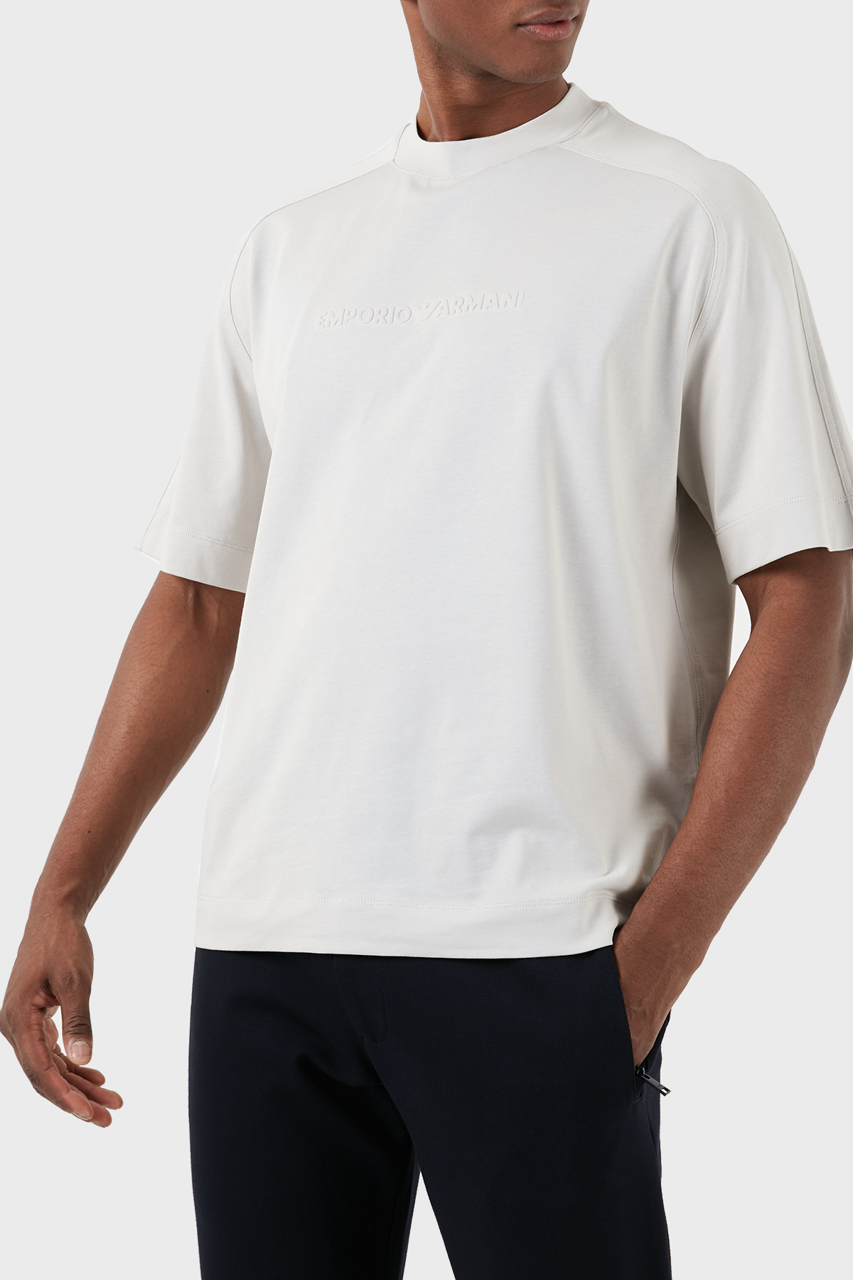 Emporio Armani Pamuklu Bisiklet Yaka Oversize Erkek T Shirt 3D1T76 1JWZZ 0646 GRİ