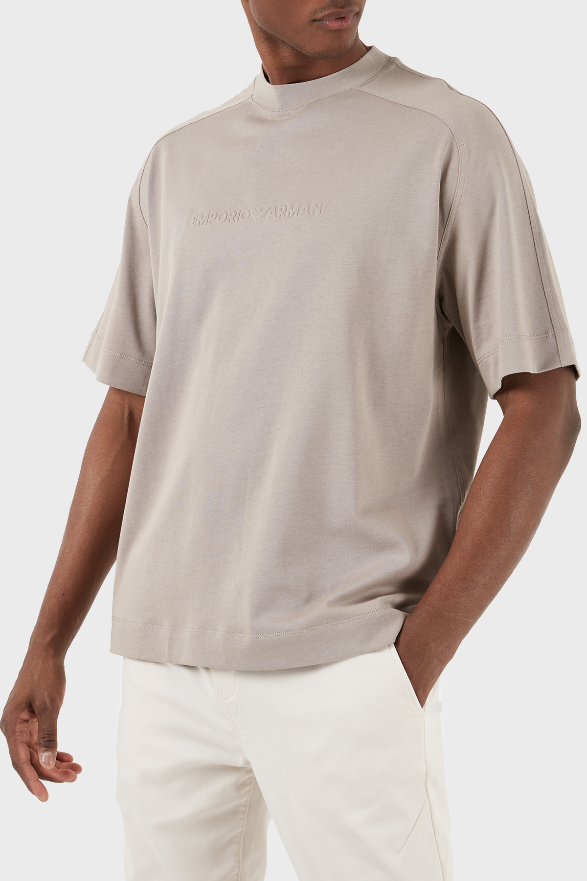 Emporio Armani Pamuklu Bisiklet Yaka Oversize Erkek T Shirt 3D1T76 1JWZZ 0650 BEJ