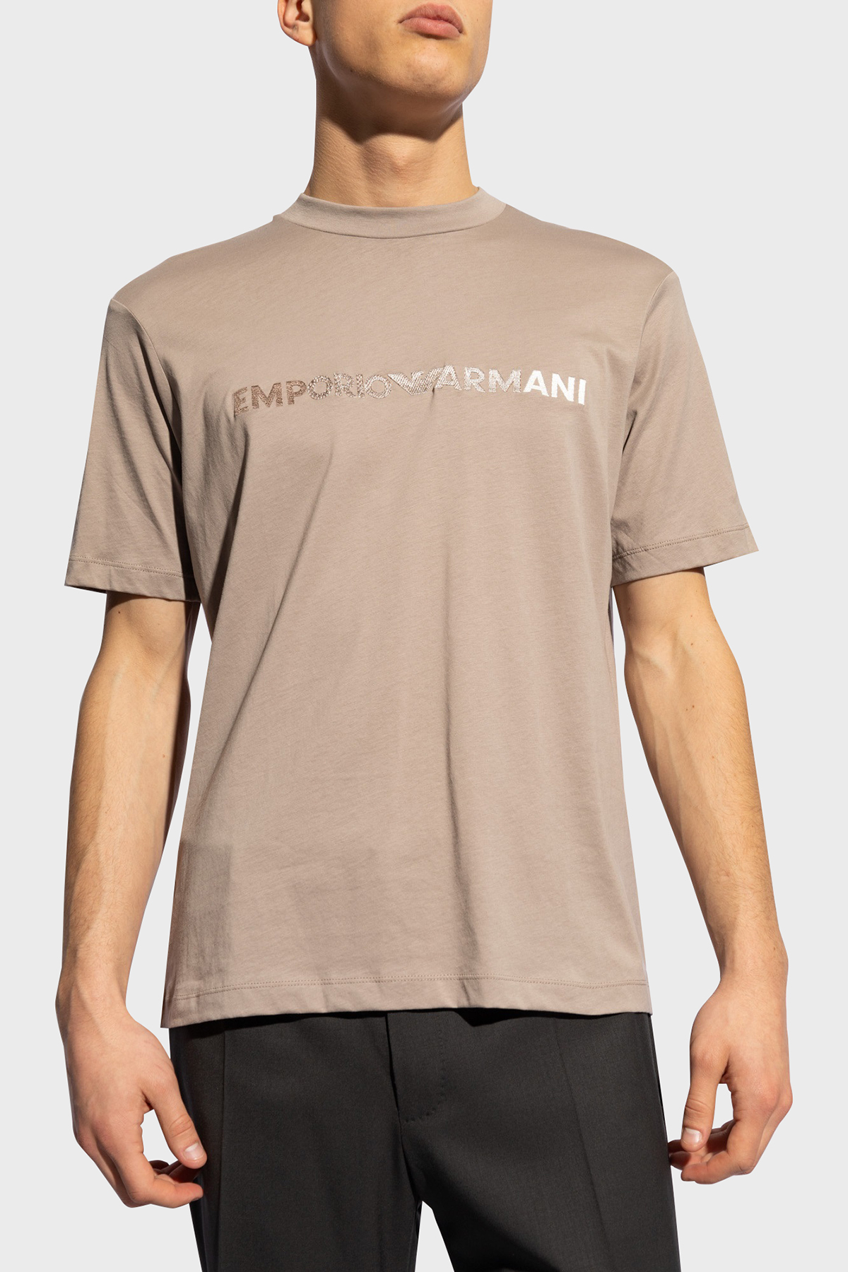 Emporio Armani Pamuklu Bisiklet Yaka Regular Fit Erkek T Shirt 3D1TG3 1JPZZ 06G7 BEJ
