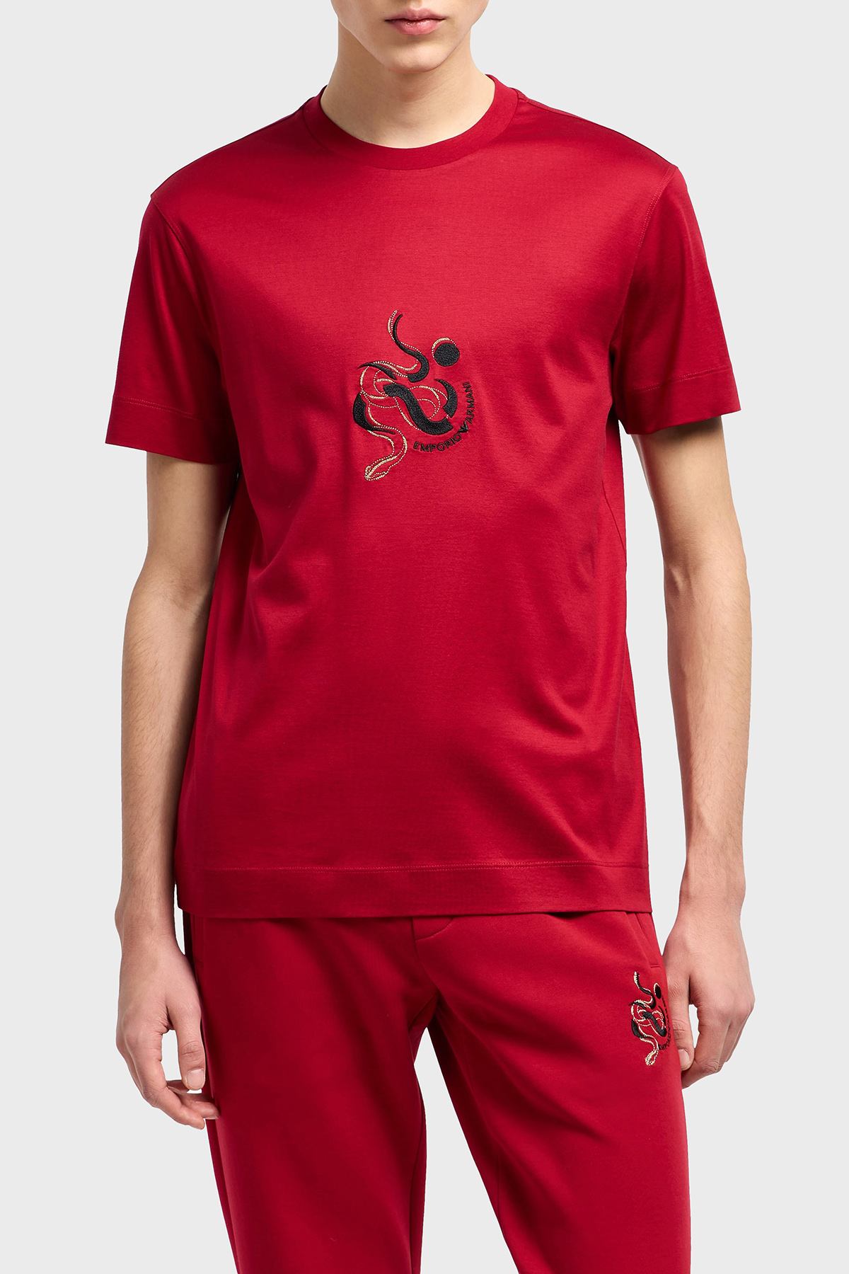 Emporio Armani Pamuklu Karışımlı Regular Fit Bisiklet Yaka Erkek T Shirt EM001702 AF10017 U5078 KIRMIZI