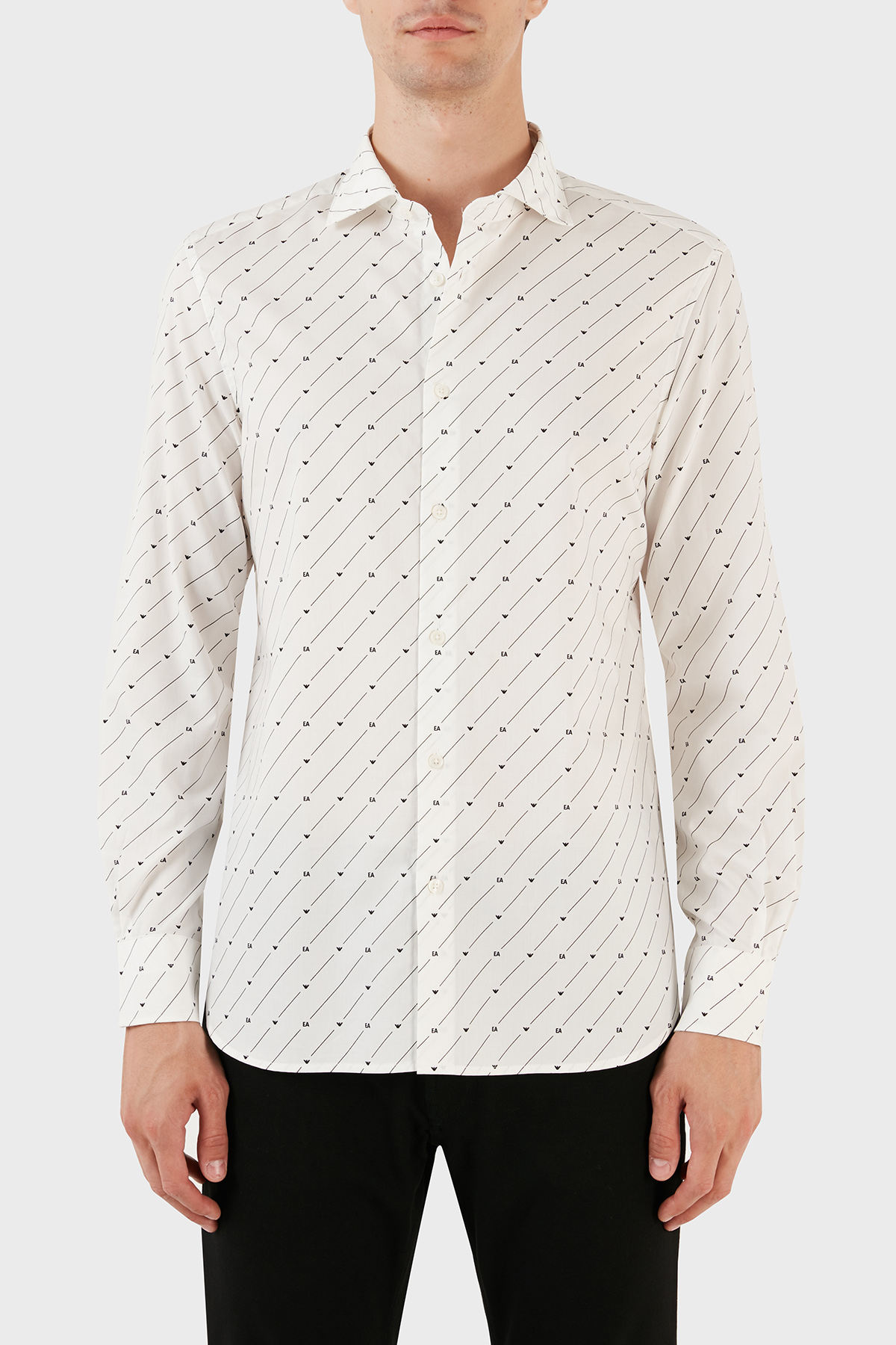 Emporio Armani Pamuklu Logo Desen Baskılı Regular Fit Erkek Gömlek 6R1C86 1NMVZ F1D8 BEYAZ