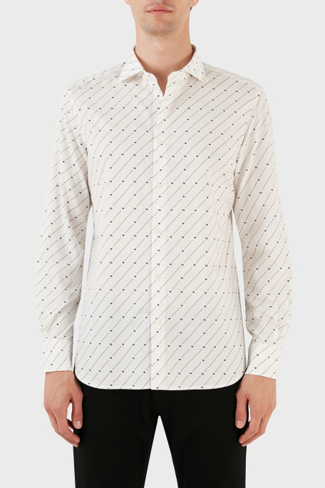 Emporio Armani Pamuklu Logo Desen Baskılı Regular Fit Erkek Gömlek 6R1C86 1NMVZ F1D8 Beyaz