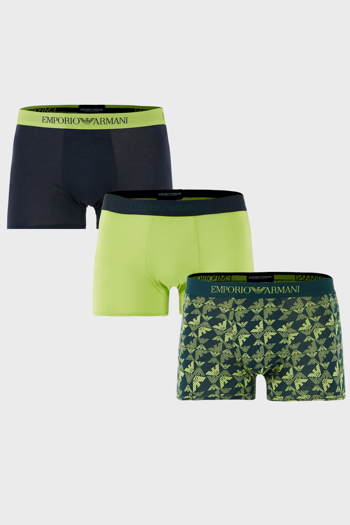 Emporio Armani Pamuklu Logolu 3 Pack Erkek Boxer EM000260 AF10800 MB240 Lacivert-Haki-Yeşil
