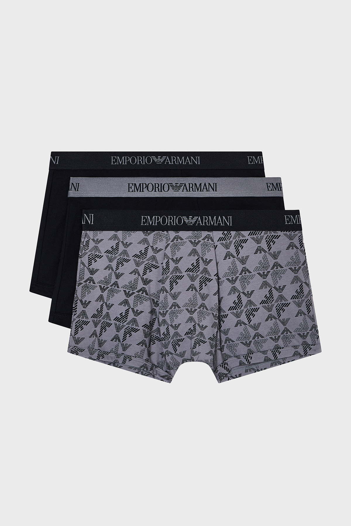 Emporio Armani Pamuklu Logolu 3 Pack Erkek Boxer EM000260 AF10800 MC200 Siyah-Gri-Siyah