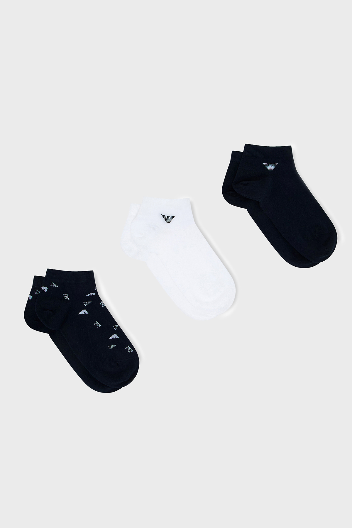 Emporio Armani Pamuklu Logolu 3 Pack Erkek Çorap EM000550 AF20653 MB434 Lacivert-Beyaz-Lacivert