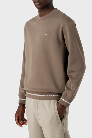 Emporio Armani Pamuklu Logolu Bisiklet Yaka Regular Fit Erkek Sweat 6R1MF2 1JHSZ 0488 KAHVE - Emporio Armani